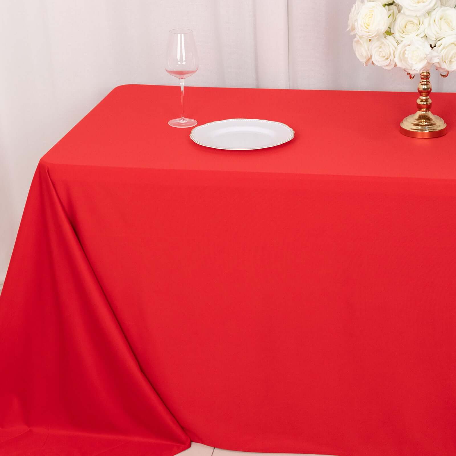 Premium Scuba Rectangular 90x132 Tablecloth Red - Wrinkle Free, Stain Resistant & Seamless Table Cover