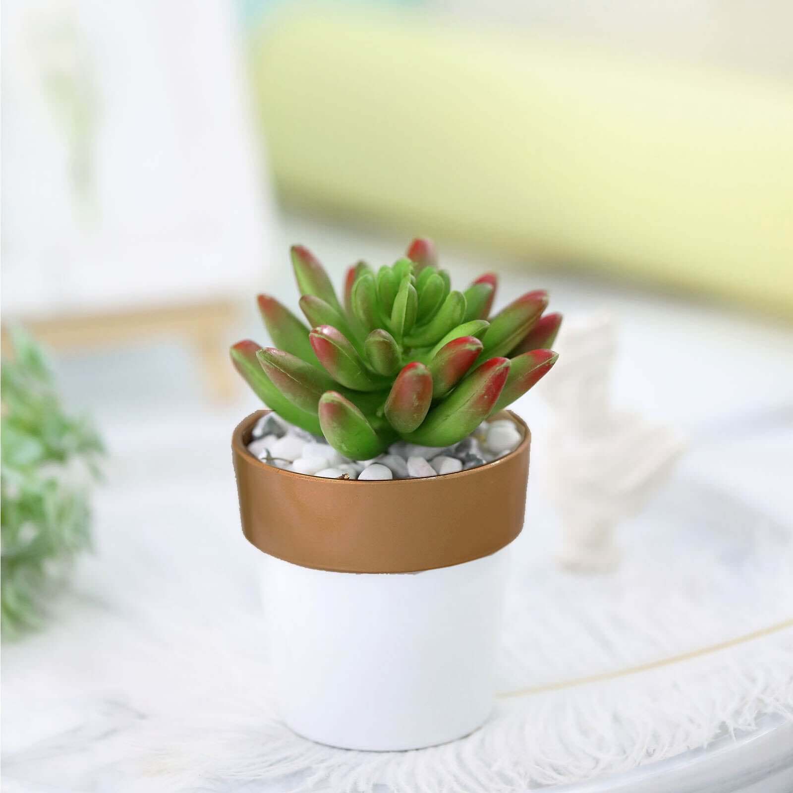 3-Pack Flower Plant Pots Small Design White with Gold Rim - Plastic Indoor Decorative Planters 3