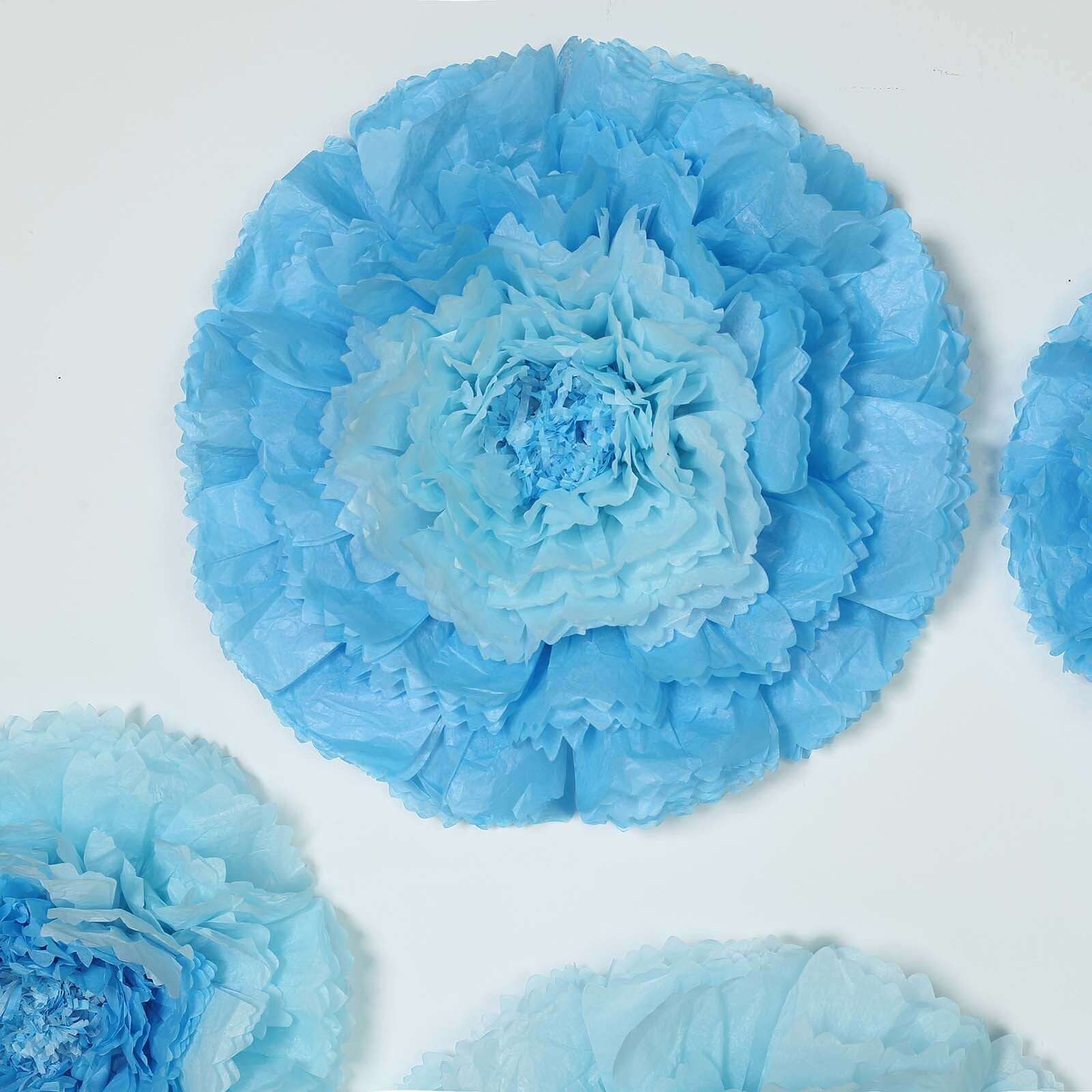 Set of 6 Aqua Blue Giant Carnation 3D Paper Flowers Wall Decor - 12,16,20