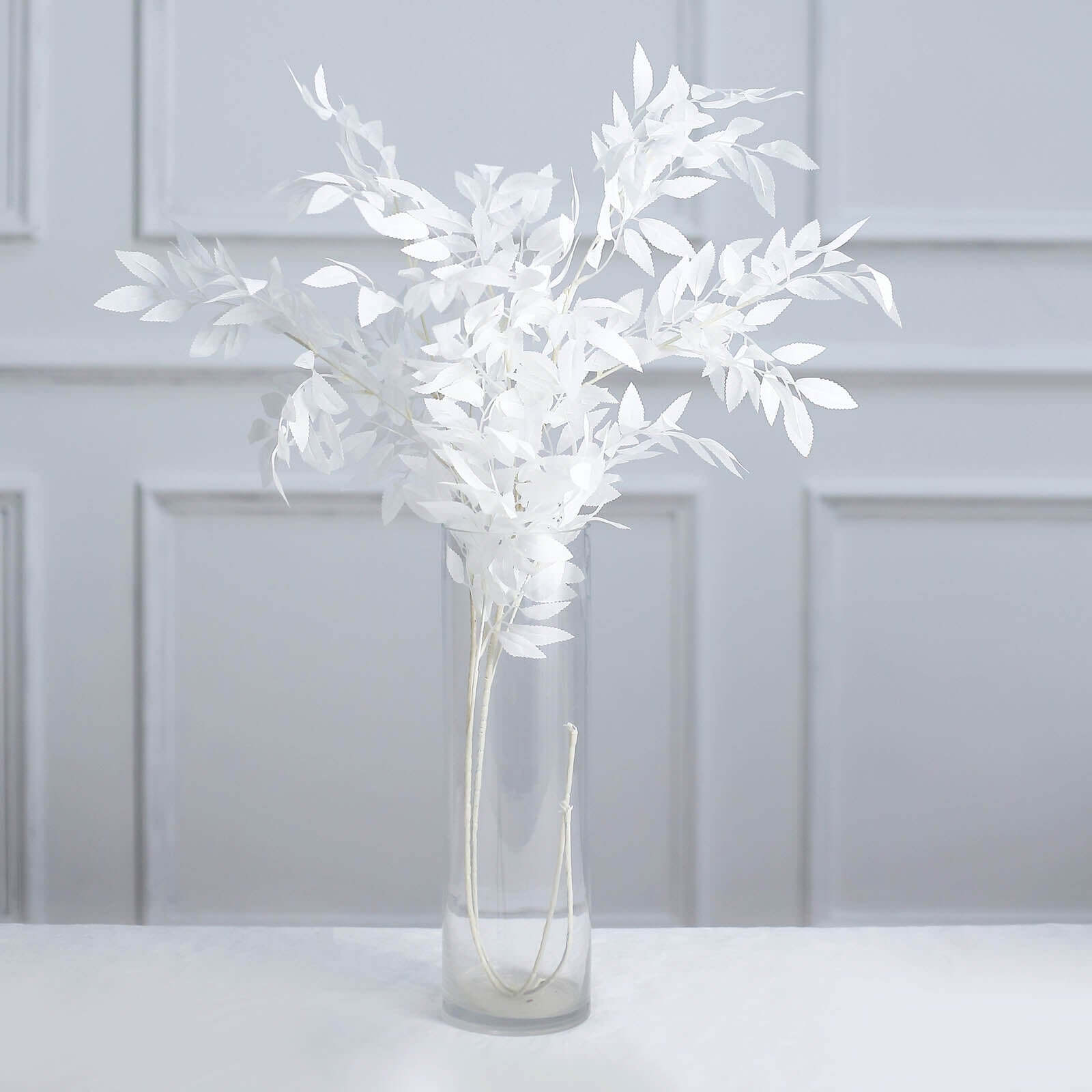 2 Bushes 42 Tall White Artificial Silk Beech Leaf Branches, Faux Plant Stem Vase Fillers