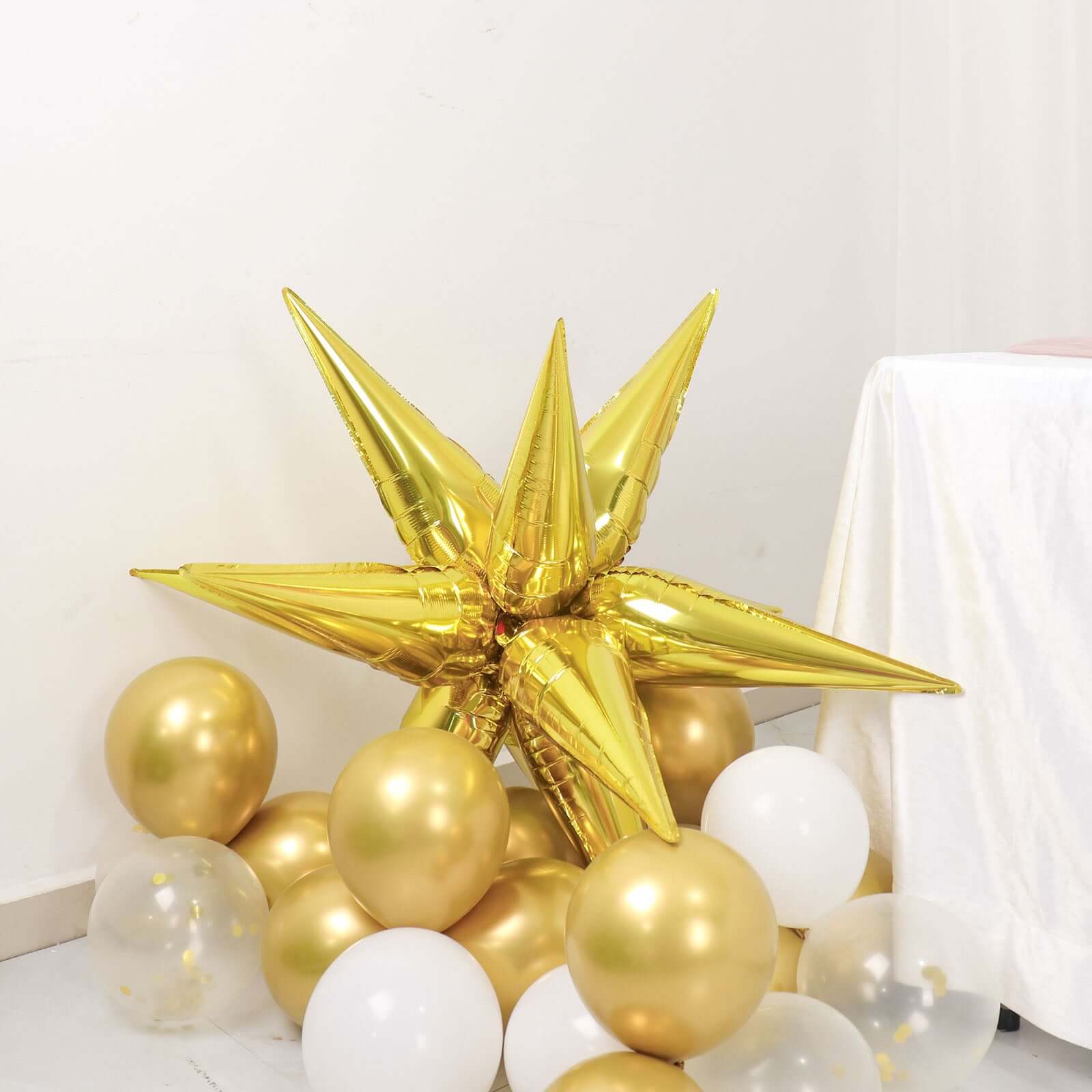 36 Pack Metallic Gold DIY Mylar Foil Starburst Cone Balloons, 3D Explosion Star Party Balloons Kit - Customizable