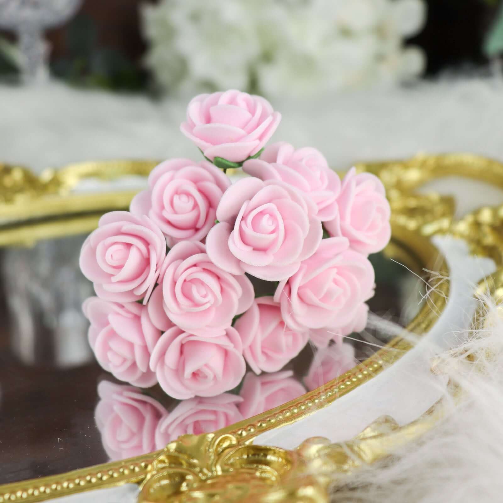 48 Roses 1 Pink Real Touch Artificial DIY Foam Rose Flowers With Stem, Craft Rose Buds