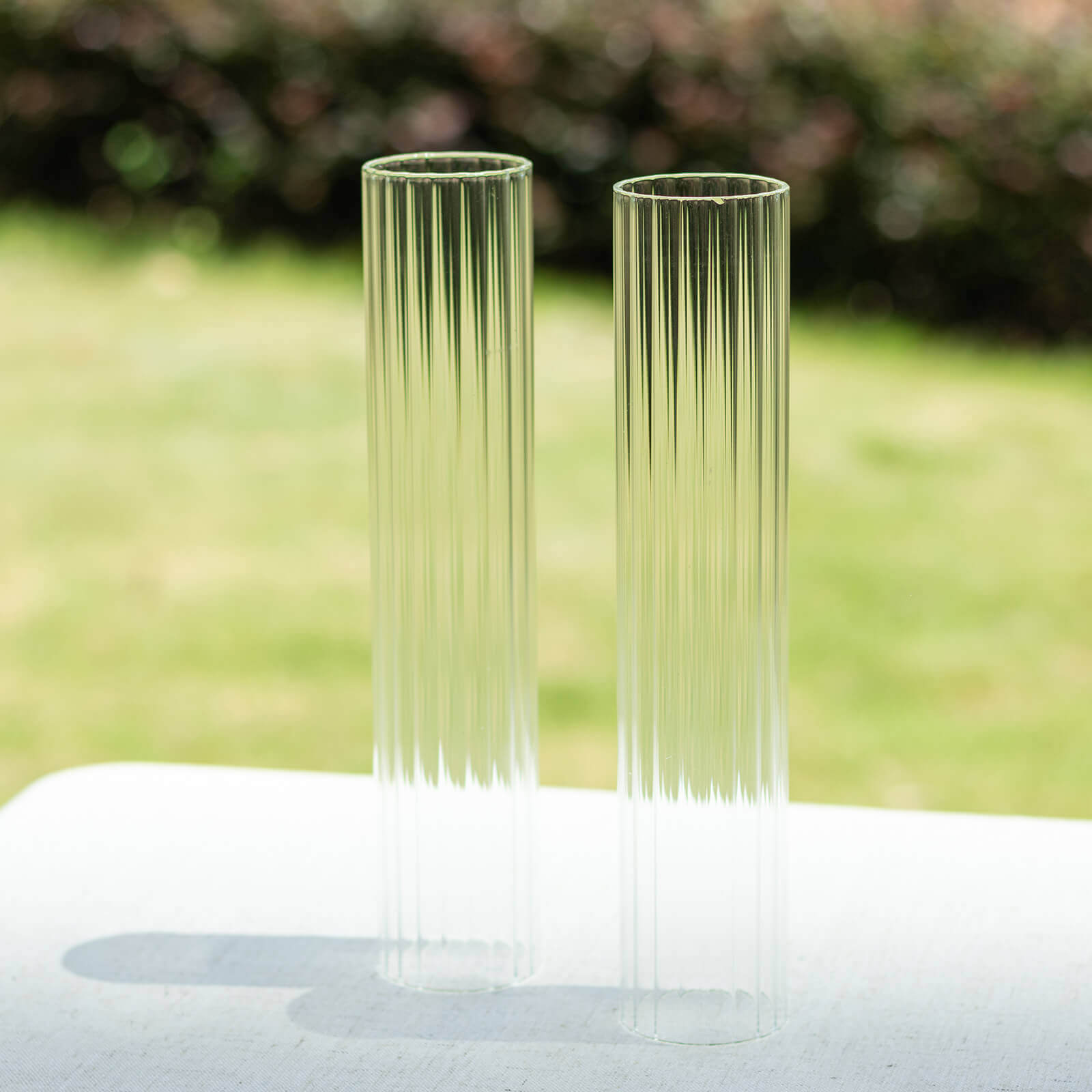 2-Pack Clear Ribbed Glass Hurricane Shades Open End Design - Stylish Candelabra Pillar Candle Holder Table Centerpiece 10