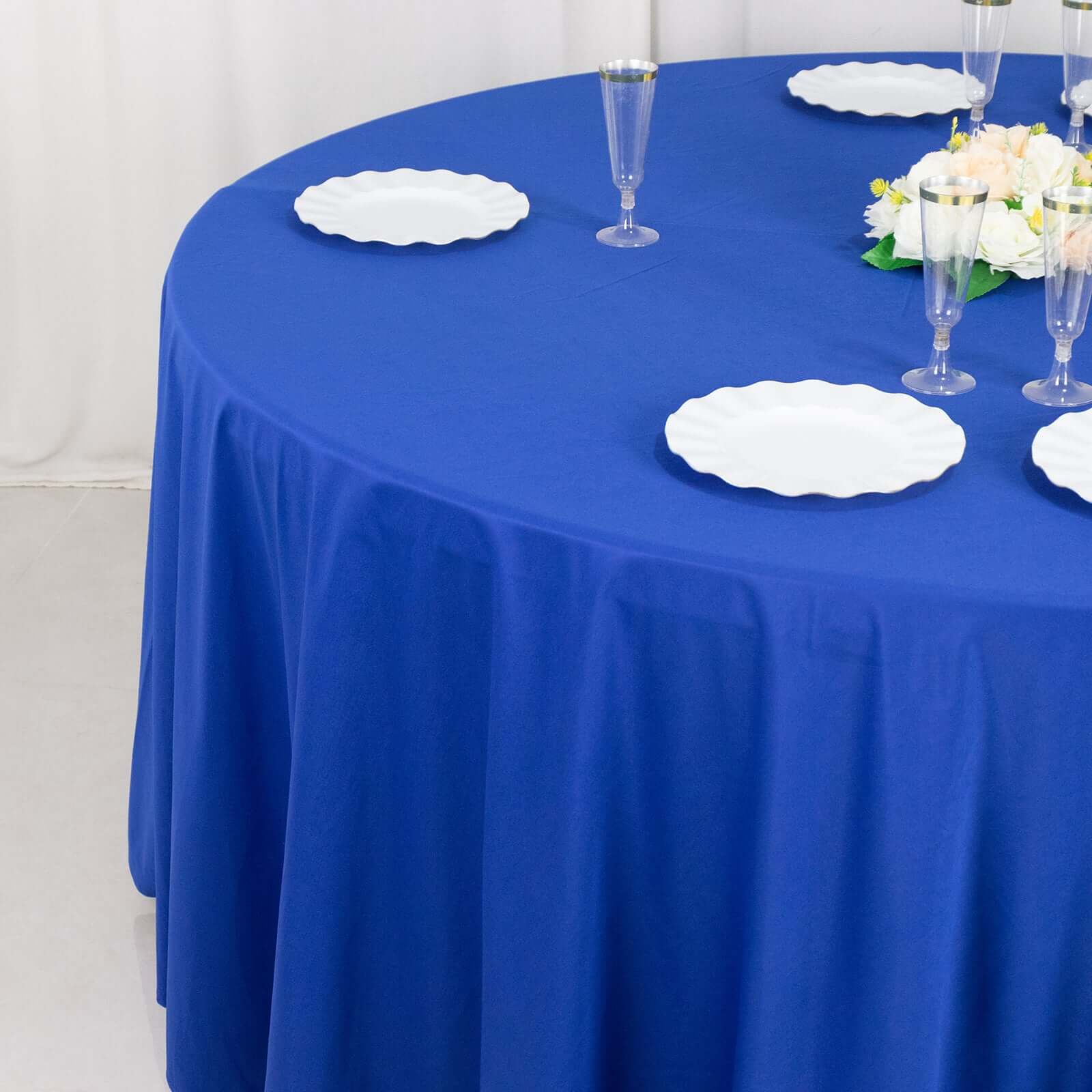 Premium Scuba Round 120 Tablecloth Royal Blue - Wrinkle Free & Stain Resistant Seamless Table Cover