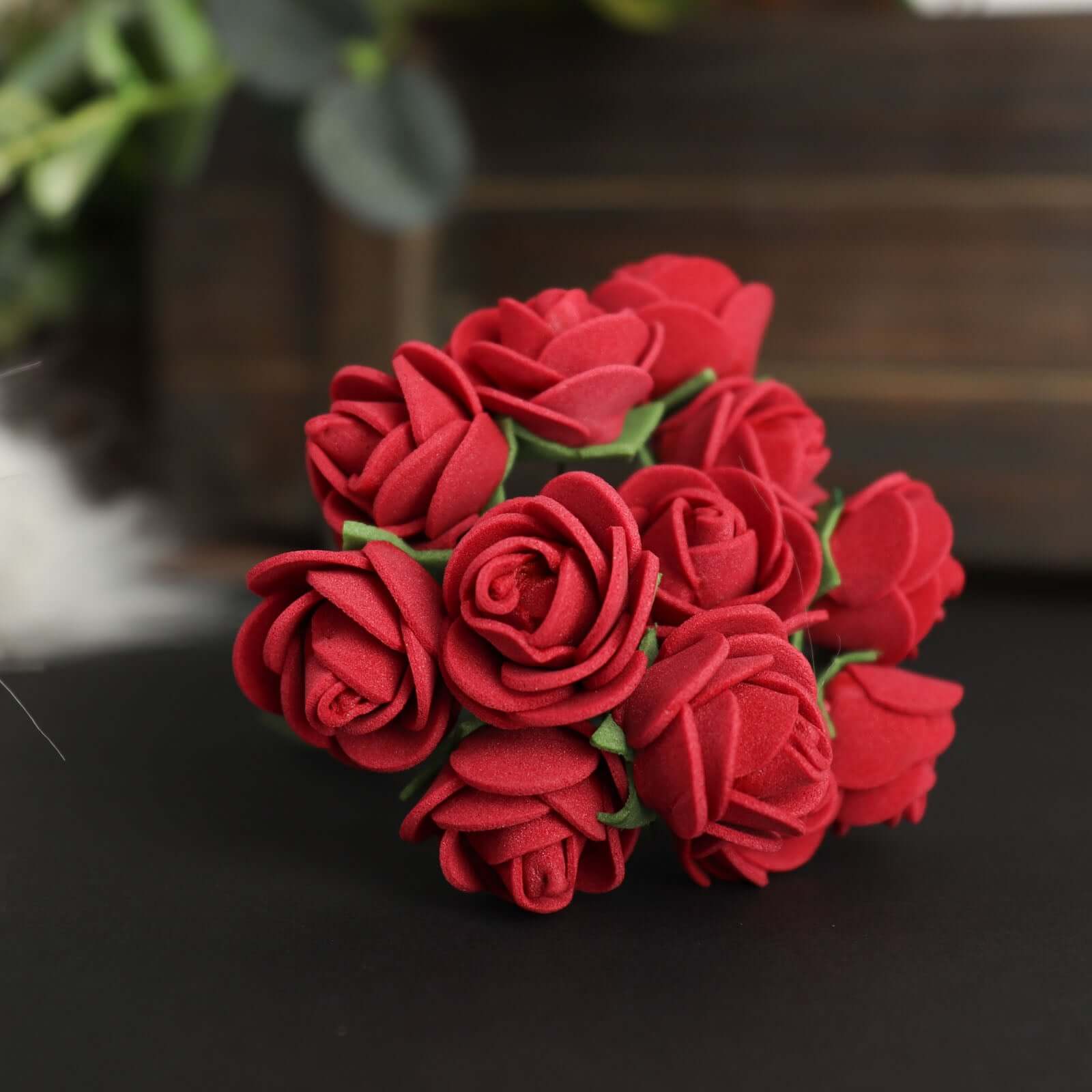 48 Roses 1 Burgundy Real Touch Artificial DIY Foam Rose Flowers With Stem, Craft Rose Buds