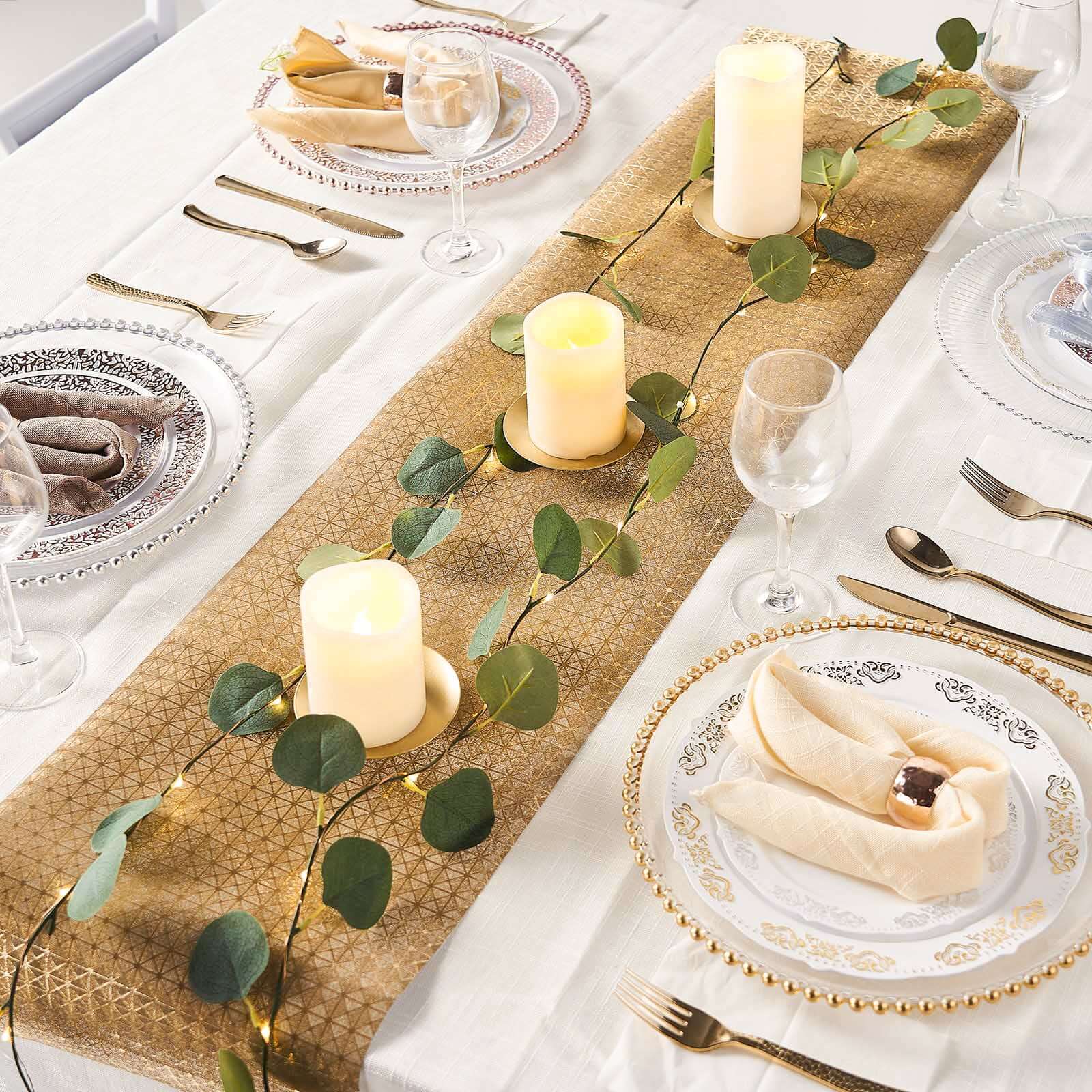 9ft Gold Glamorous Geometric Print Table Runner, Disposable Paper Table Runner