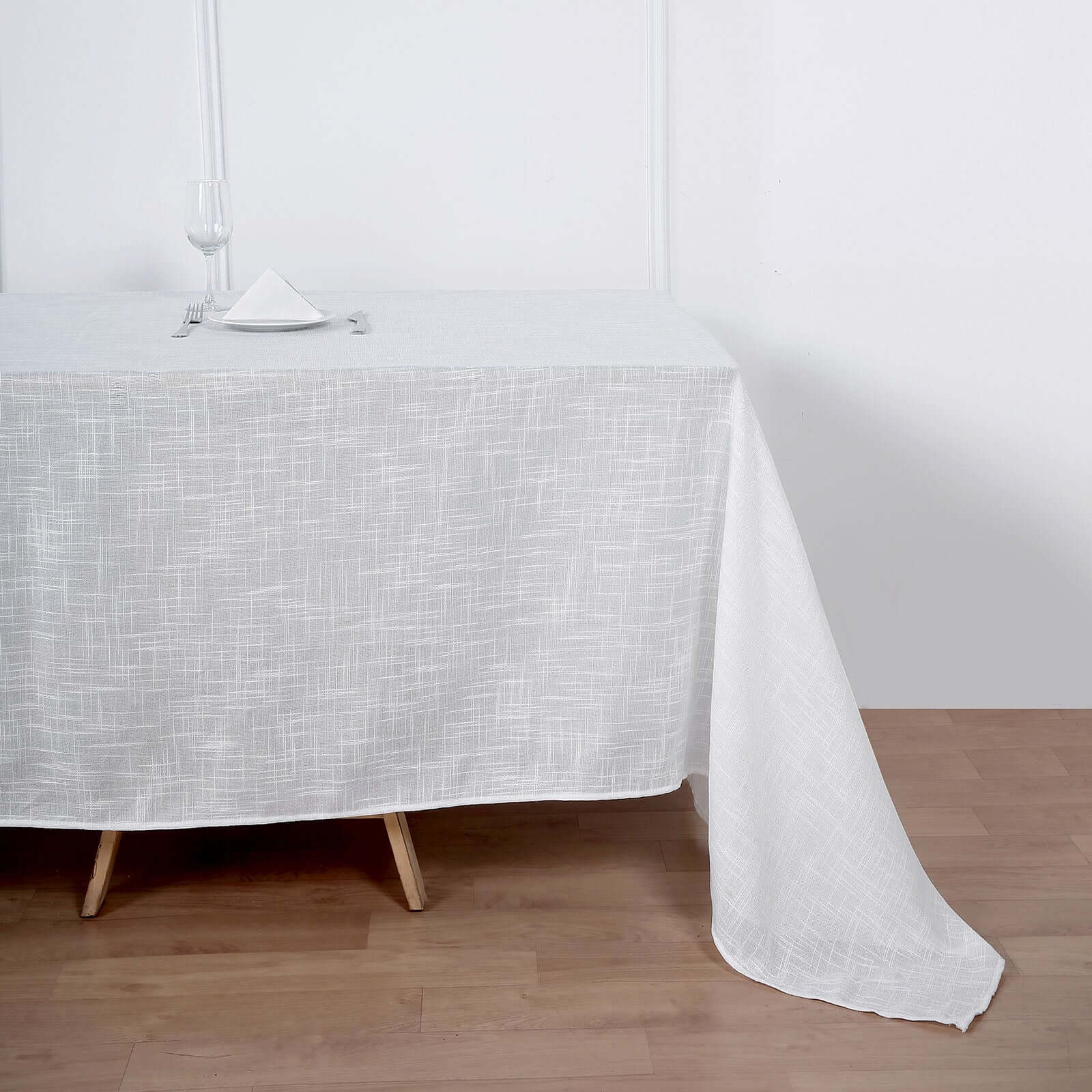 Faux Linen 90x156 Rectangular Tablecloth White - Slubby Texture Wrinkle-Resistant Seamless Table Cover for Weddings and Events