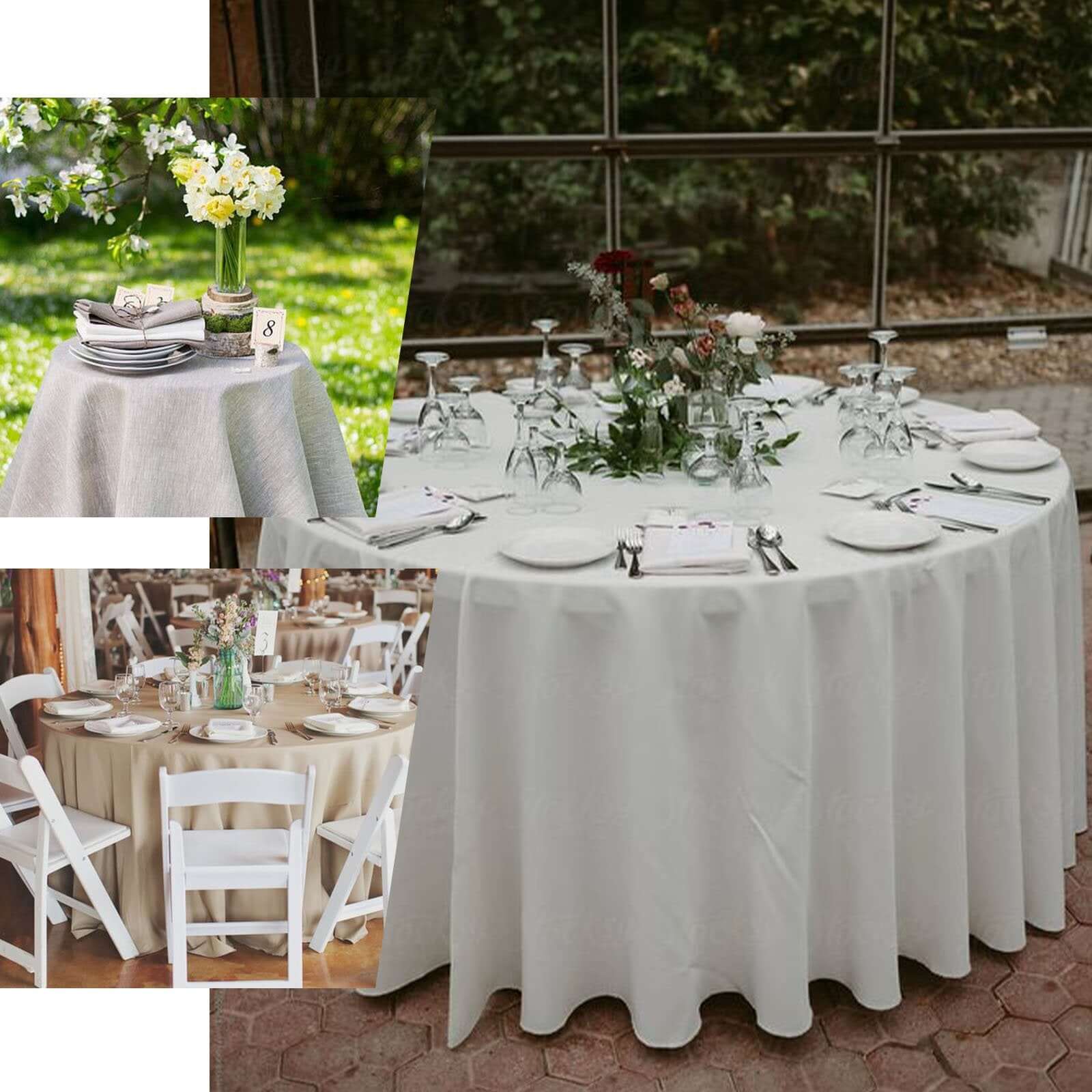 Faux Linen 108 Round Tablecloth White - Slubby Textured & Wrinkle Resistant for Banquets and Receptions