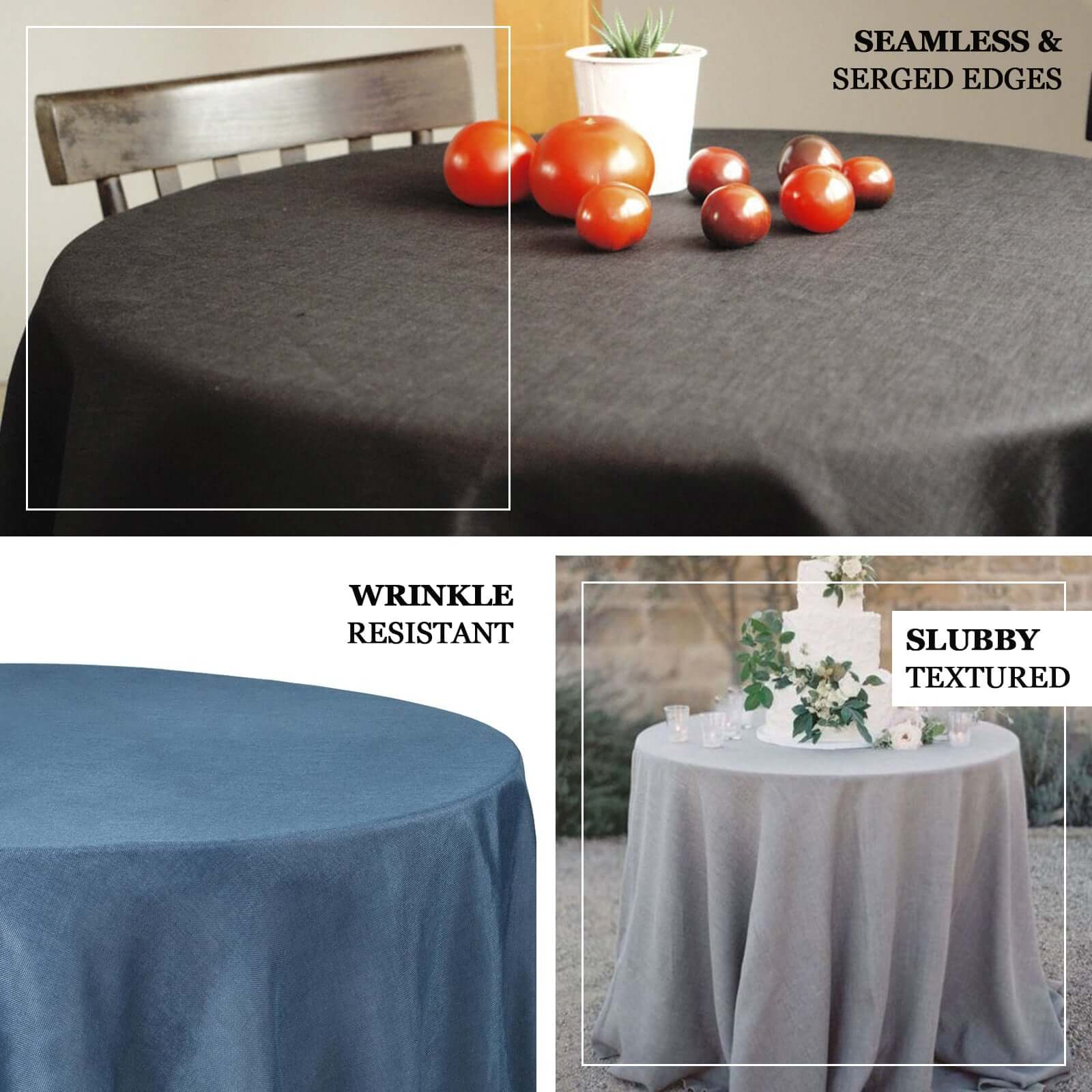 Faux Linen 108 Round Tablecloth Beige - Slubby Textured & Wrinkle Resistant Table Cover