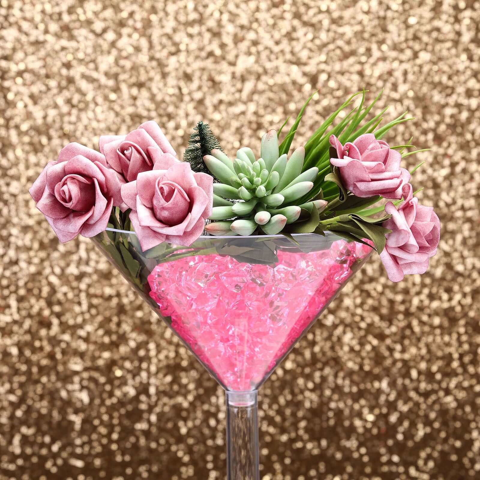 4-Pack Plastic Flower Vases Martini Glass Design Clear - Fillable Long Stem Event Centerpieces 18