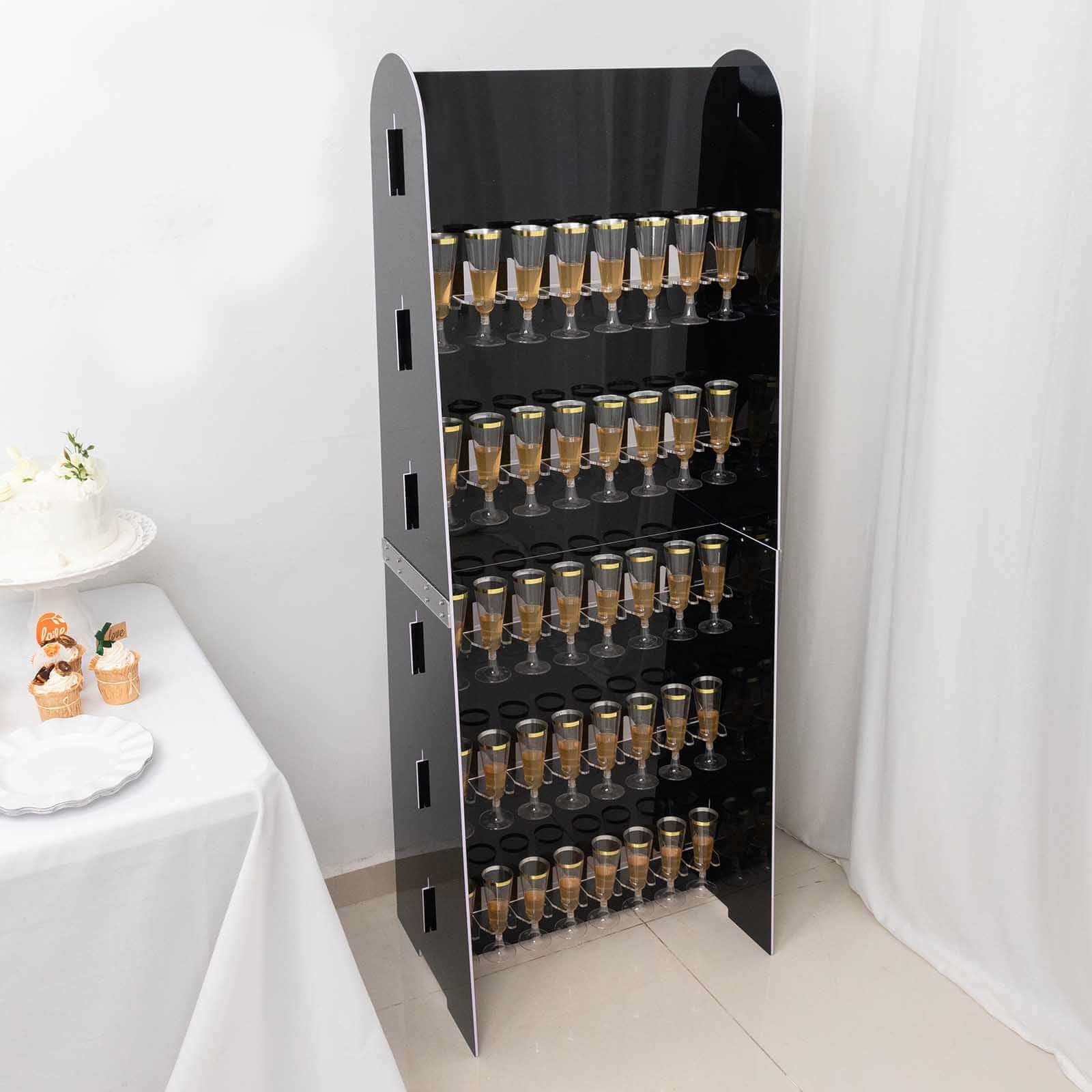 5-Tier Champagne Wall Glass Holder in Glossy Black, 40 Stemware Rack Cocktail Display Drink Organizer for Classy Events & Banquets 5ft