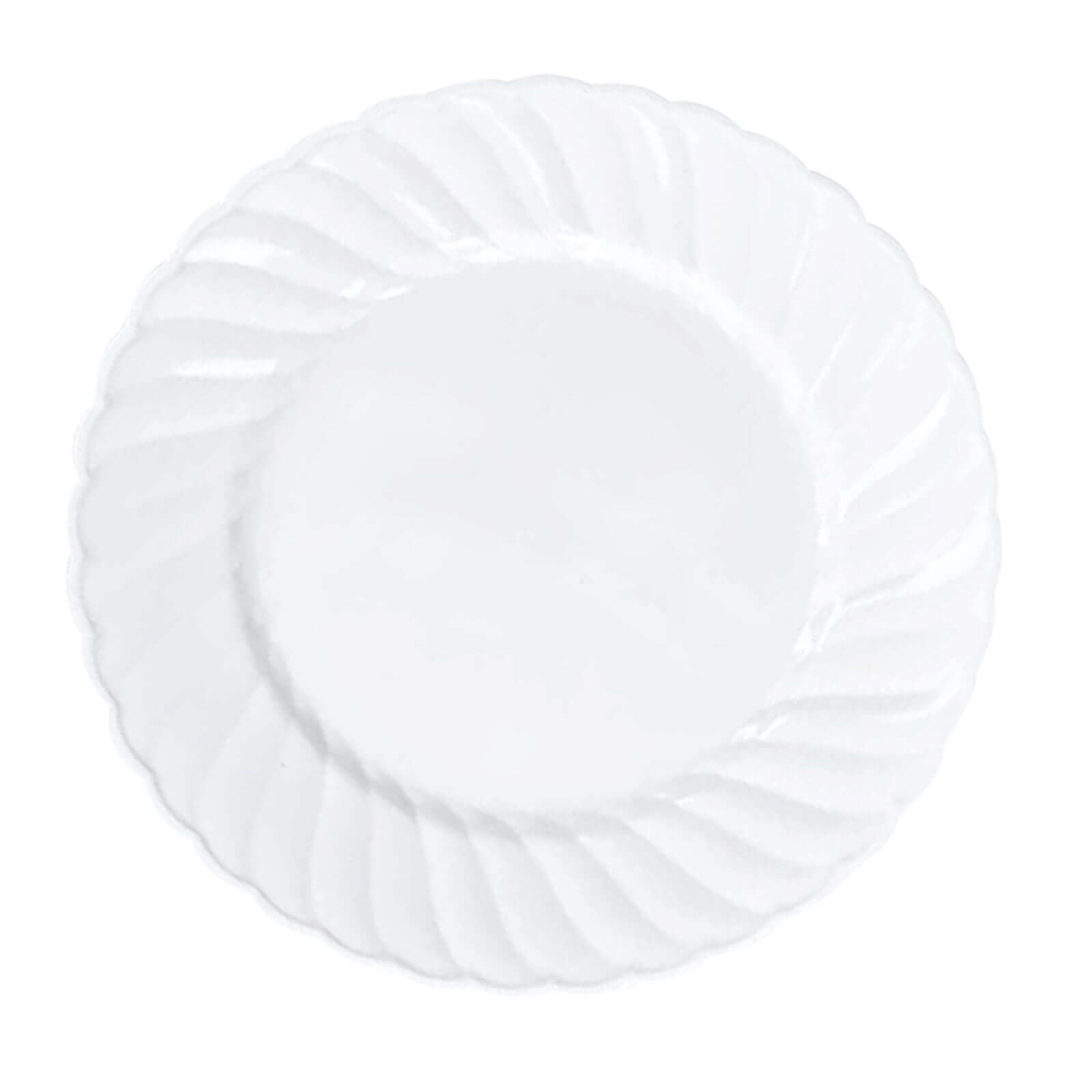 12-Pack Plastic Dessert Plates White Flair Rim - Sturdy Disposable Salad Plates 7.5