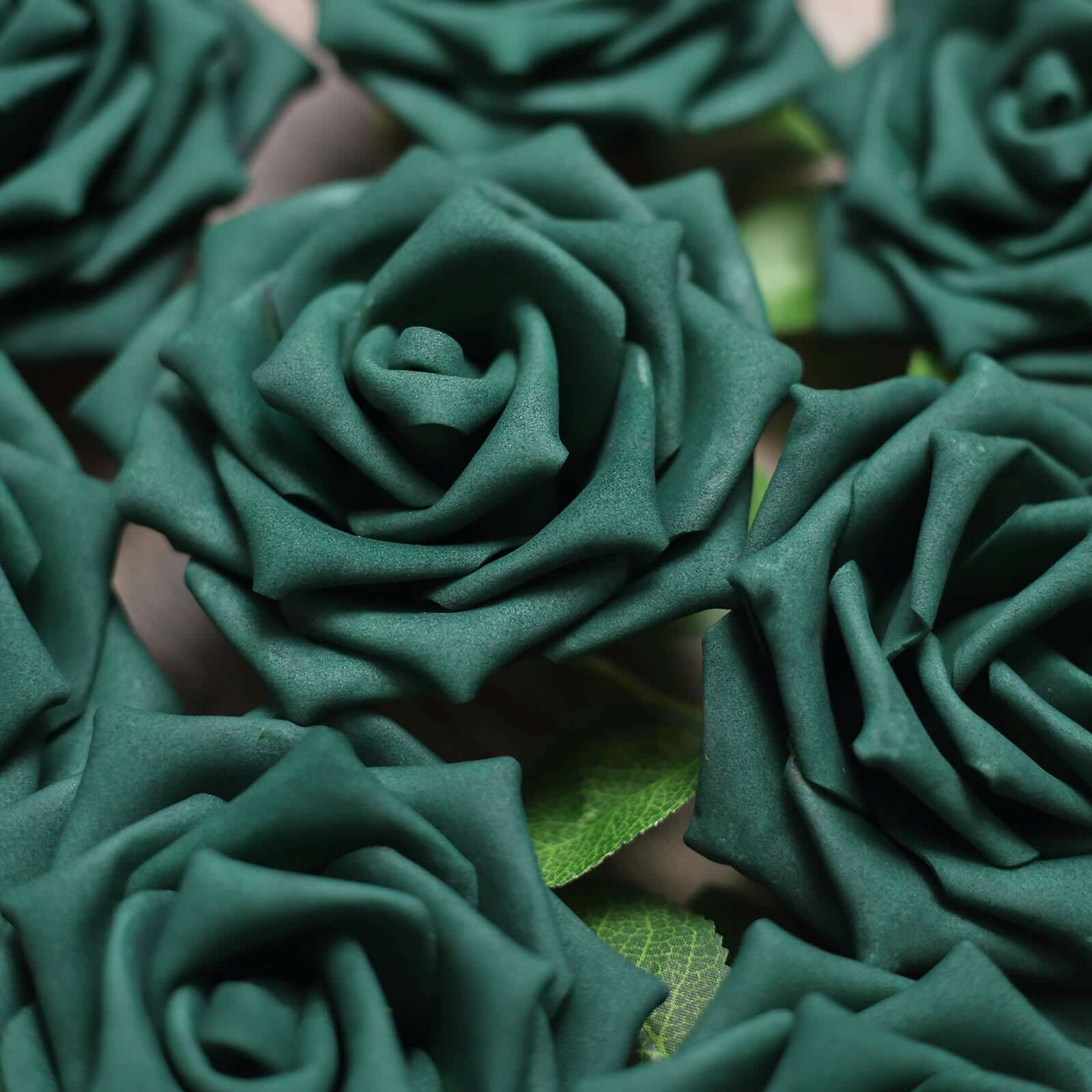 24 Roses 5 Hunter Emerald Green Artificial Foam Flowers With Stem Wire and Leaves