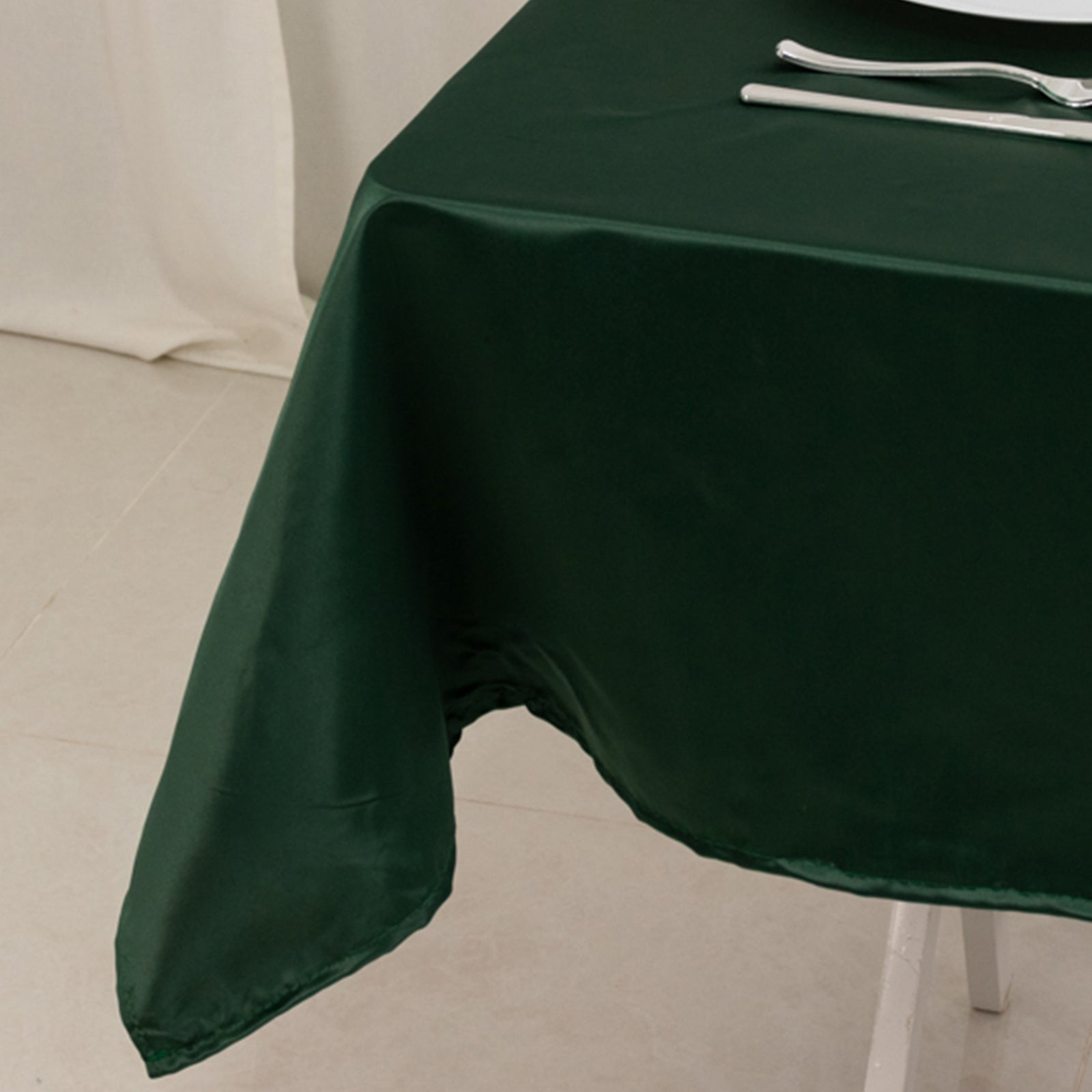 Lamour Satin 54x54 Table Overlay Square Tablecloth Hunter Emerald - Durable & Silk-Like Table Cover