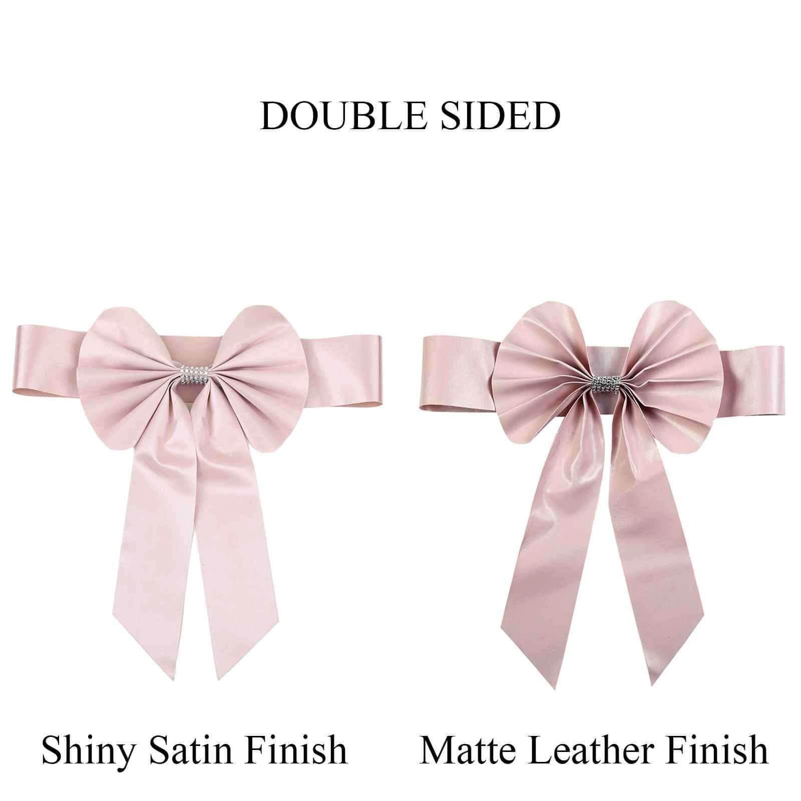 5 Pack Satin Faux Leather Chair Sashes Blush - Durable Double Sided Pre-tied Bow Tie Chair Bands with Diamond Rhinestone Buckles