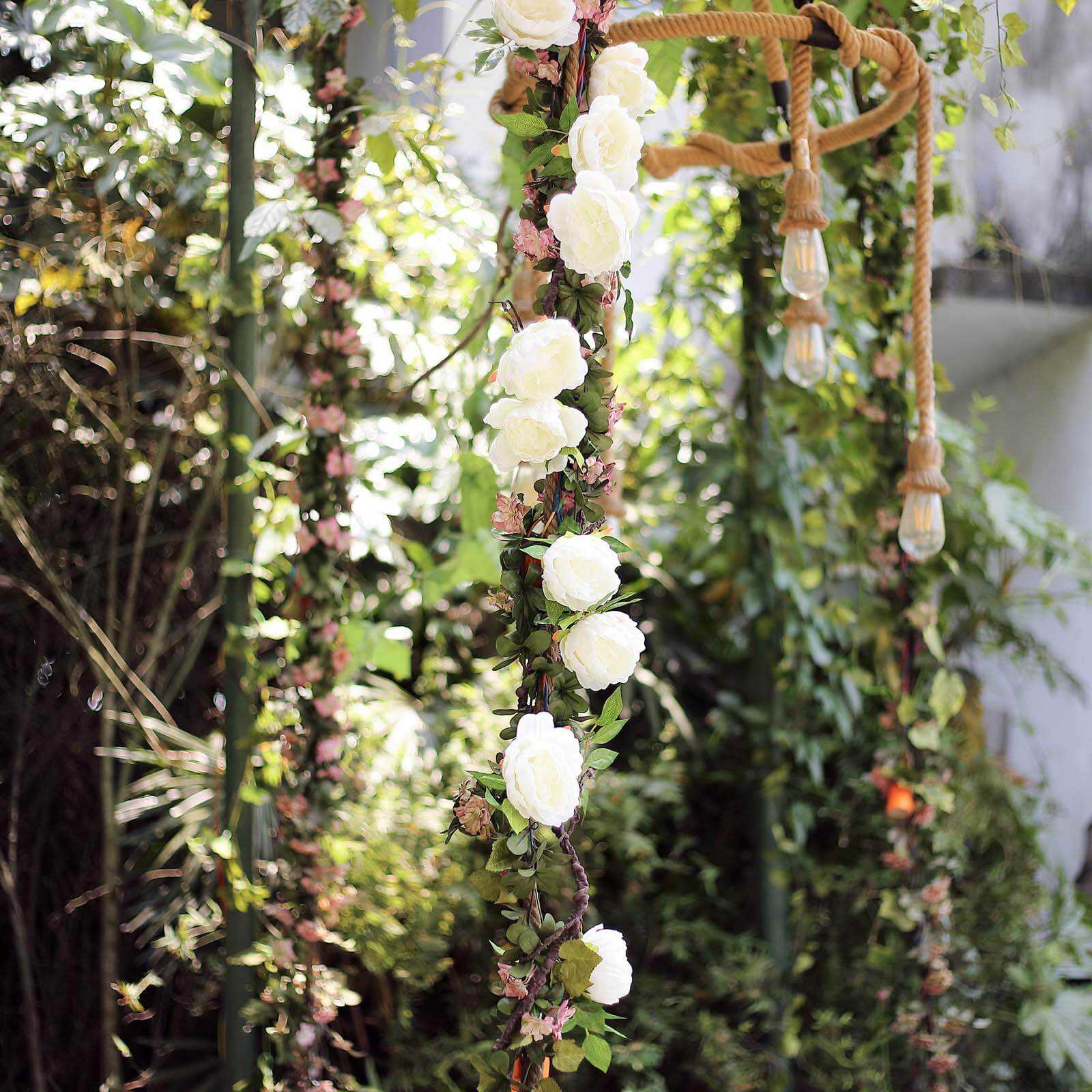 6ft Cream Artificial Silk Peony Hanging Flower Garland, Faux Vine