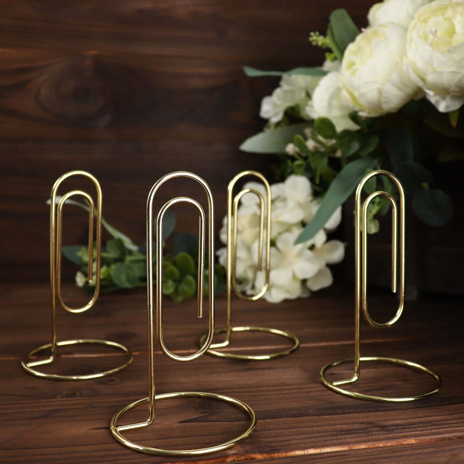 5-Pack Metal Card Holder Stands Paperclip Design Gold - Table Number Stands and Wedding Menu Clips 5