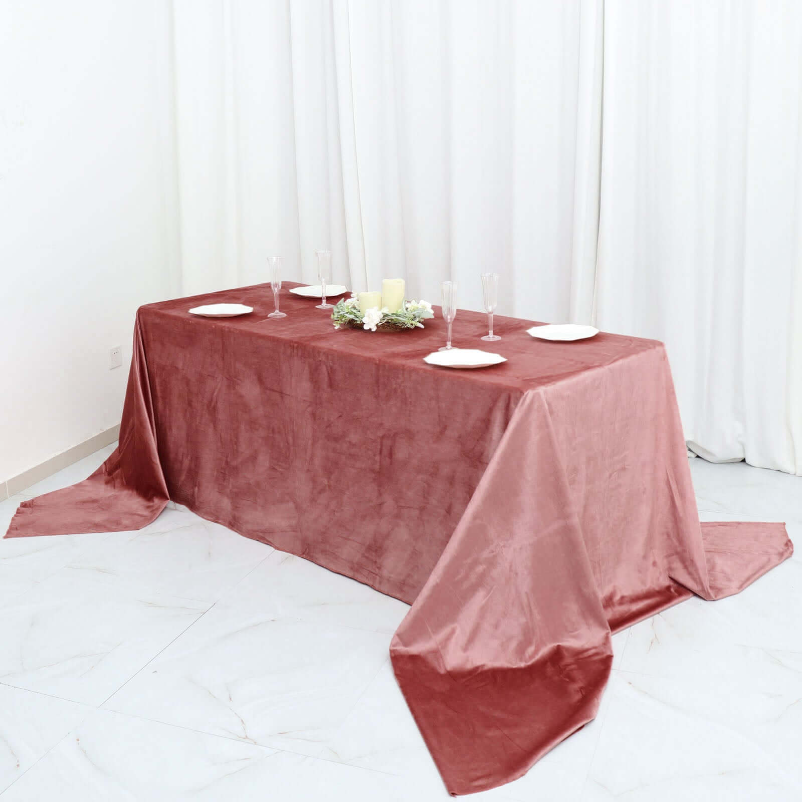 Premium Velvet 90x156 Rectangle Tablecloth Dusty Rose - Reusable Soft & Seamless Table Cover