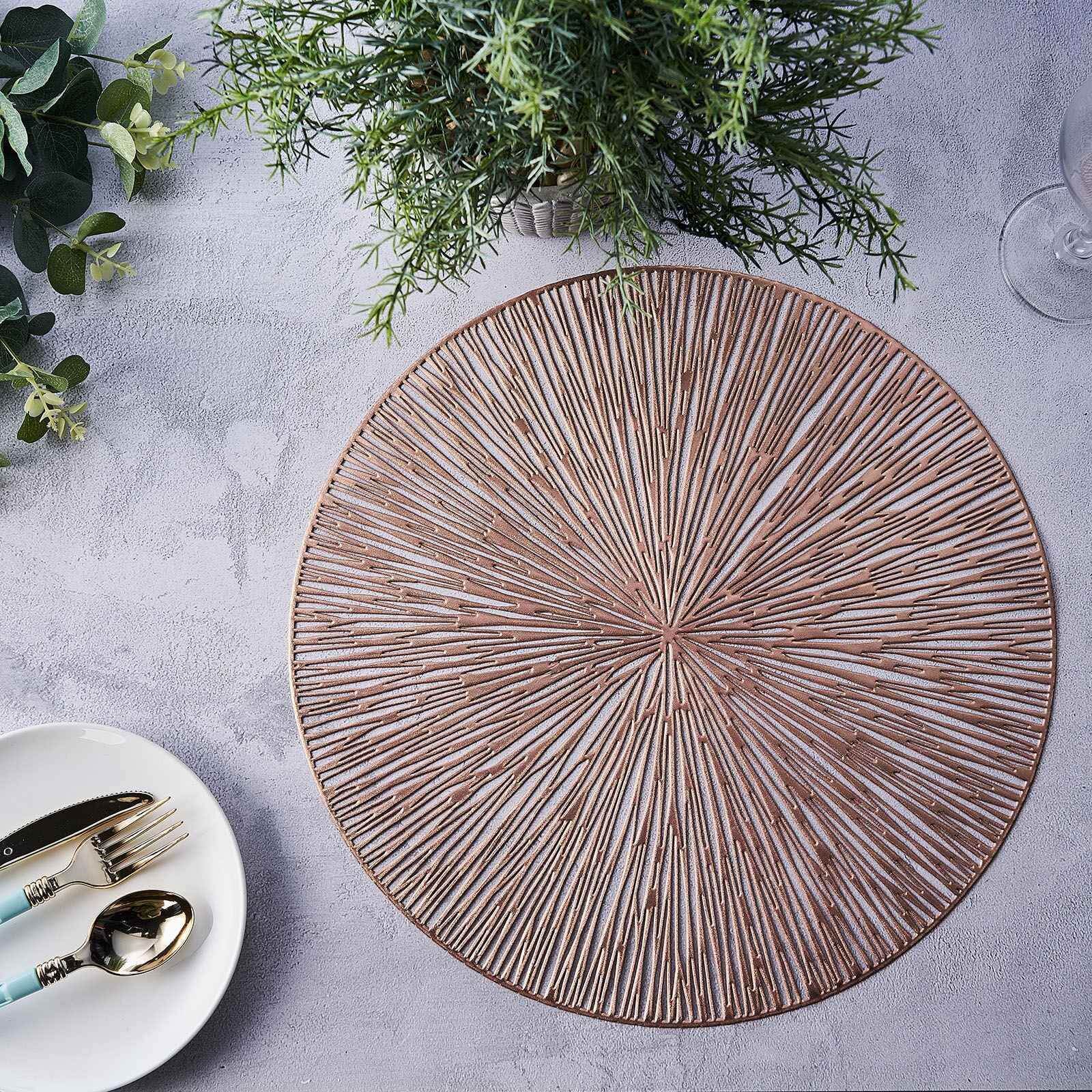 6-Pack Dining Table Mats Spiked Design Rose Gold - Vinyl Non-Slip Surface with Modern Appeal 15