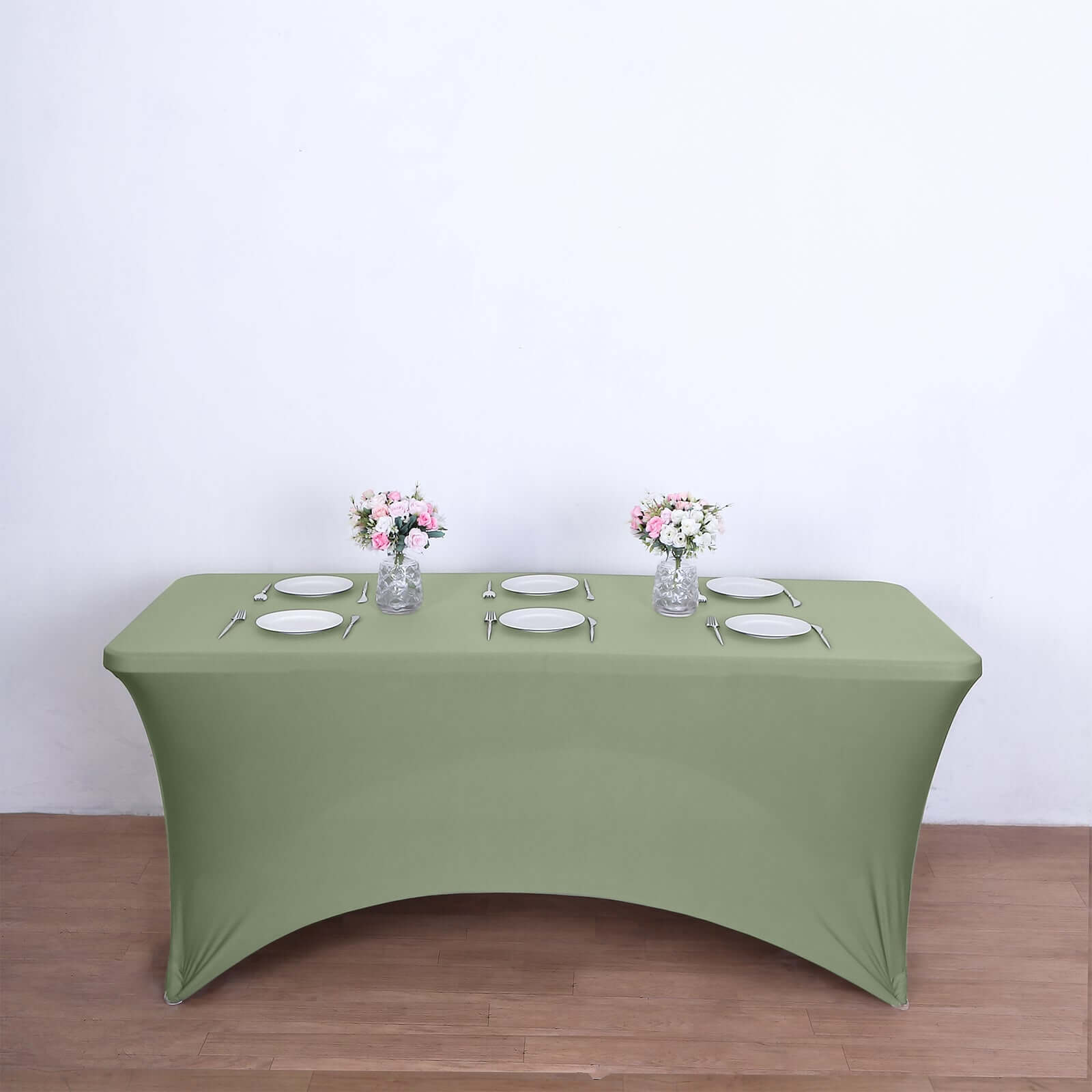 Stretch Spandex 6ft Rectangle Tablecloth Dusty Sage Green - Durable Form-Fitting Table Cover