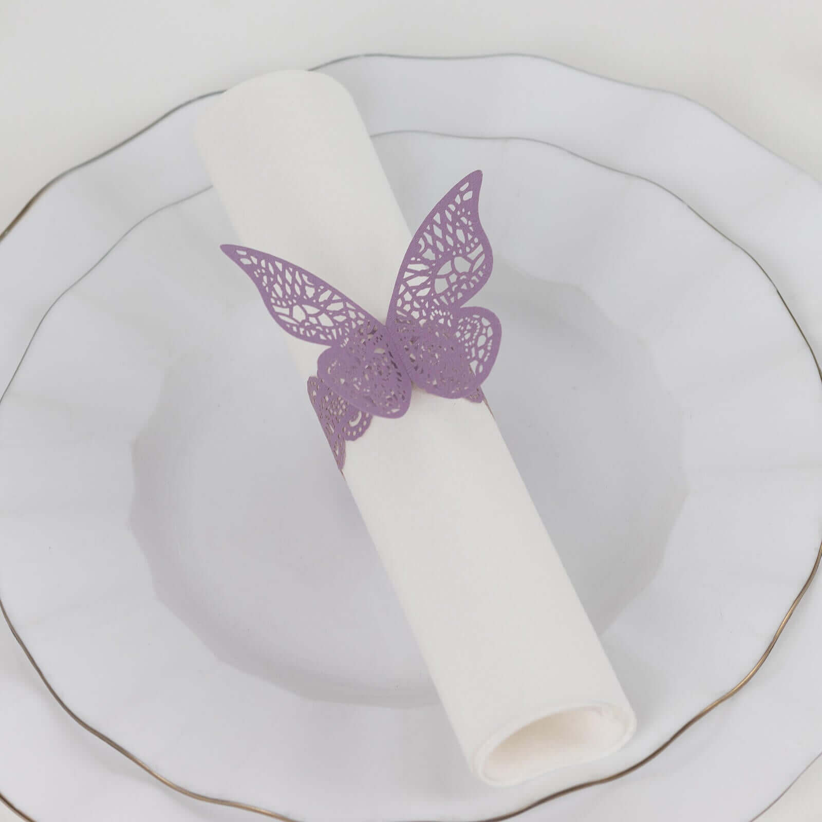 12-Pack Paper Napkin Rings Laser Cut Butterfly Lavender Shimmery - Decorative Serviette Holders