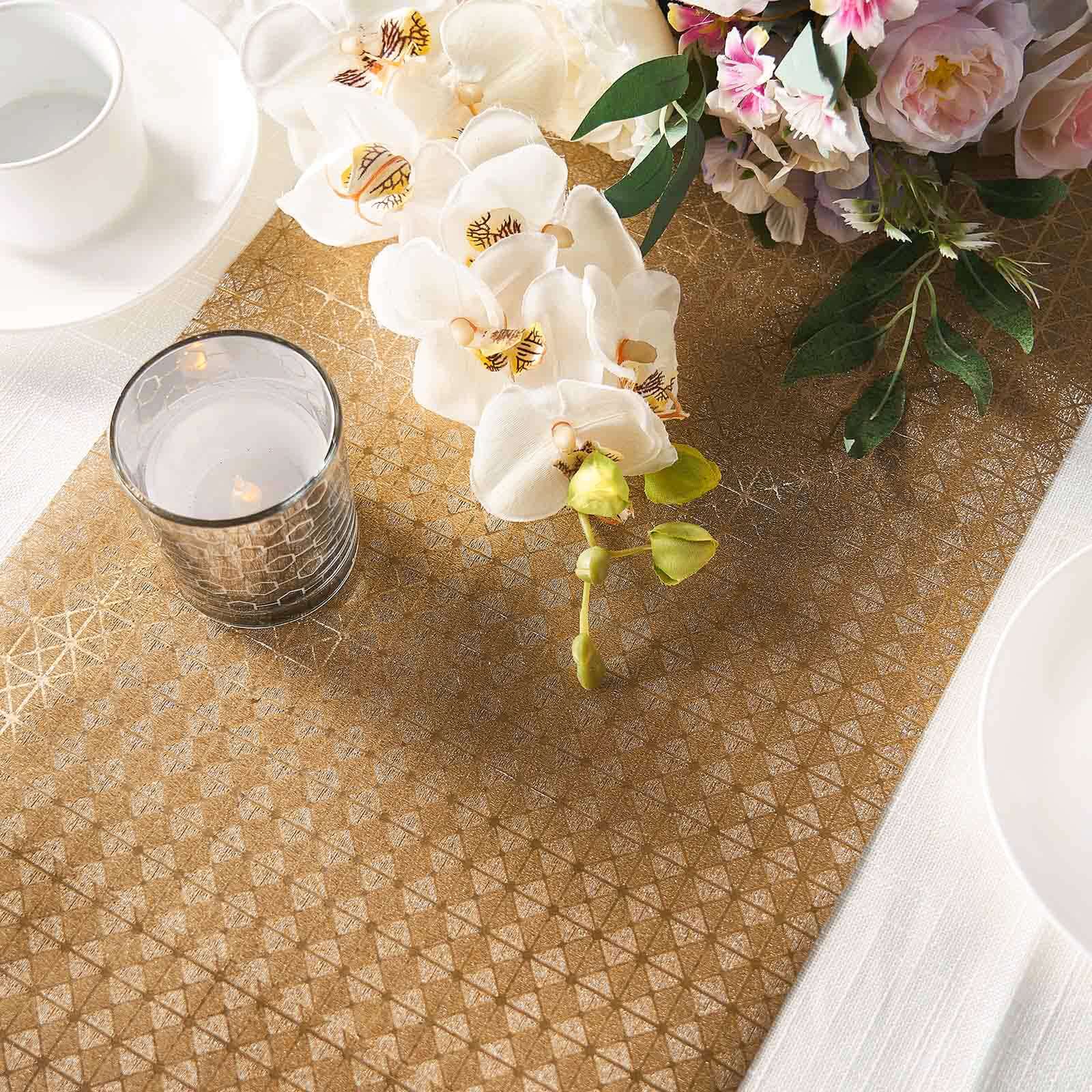 9ft Gold Glamorous Geometric Print Table Runner, Disposable Paper Table Runner