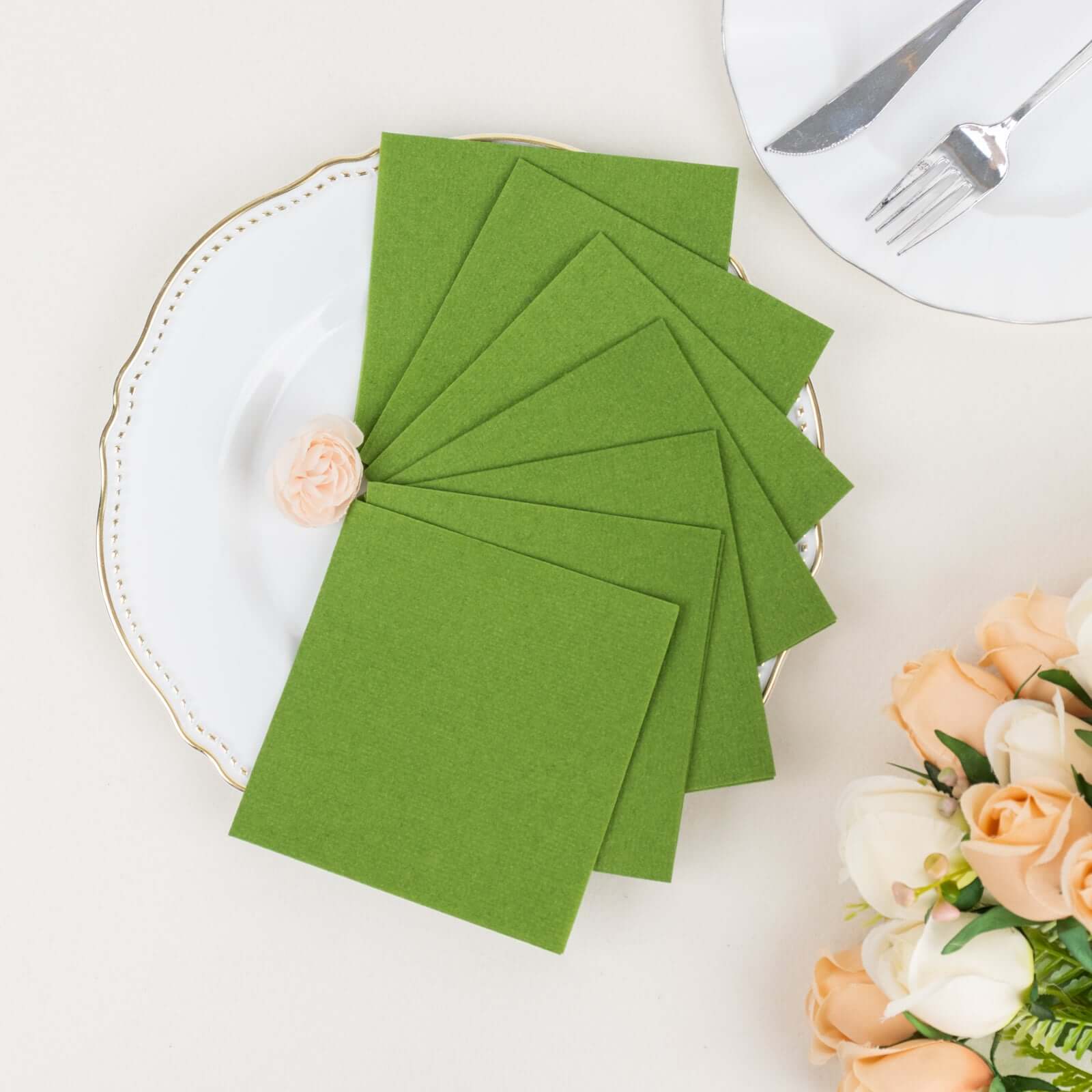 20-Pack Paper Linen-Like Cocktail Napkins Olive Green - Disposable 5x5 Airlaid Soft Napkins