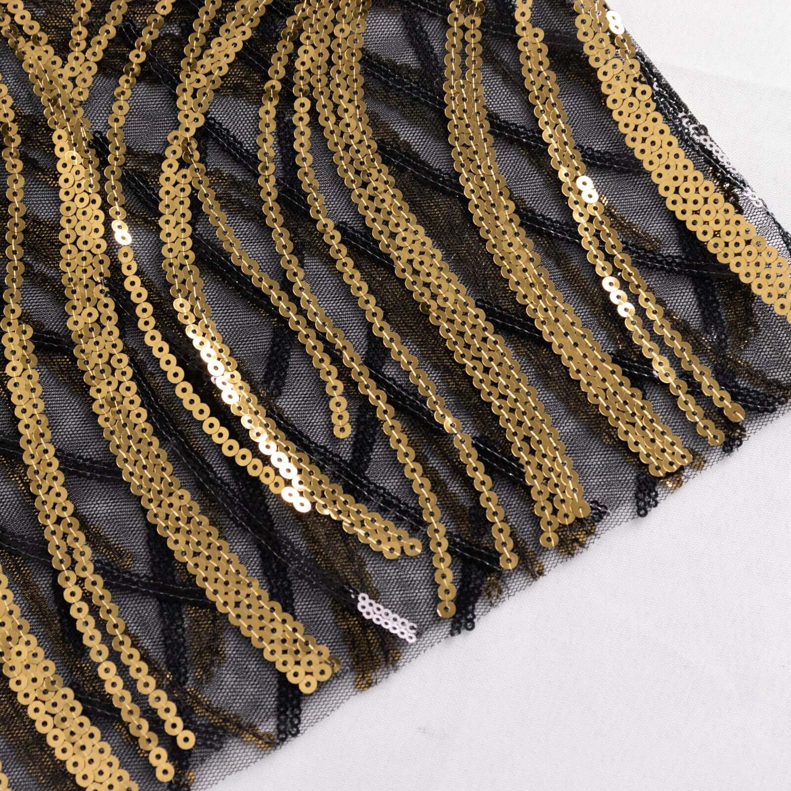 5 Pack Chair Sash Bands with Wave Embroidered Sequins Black/Gold