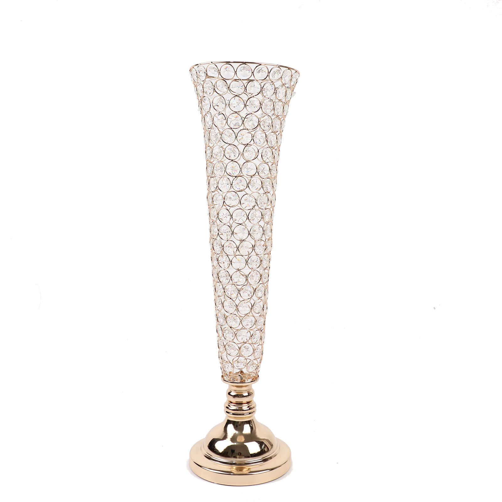 2-Pack Crystal Beaded Trumpet Vase Gold - Exquisite Floral Display Centerpiece Stand Set for Banquets & Receptions 28 Tall