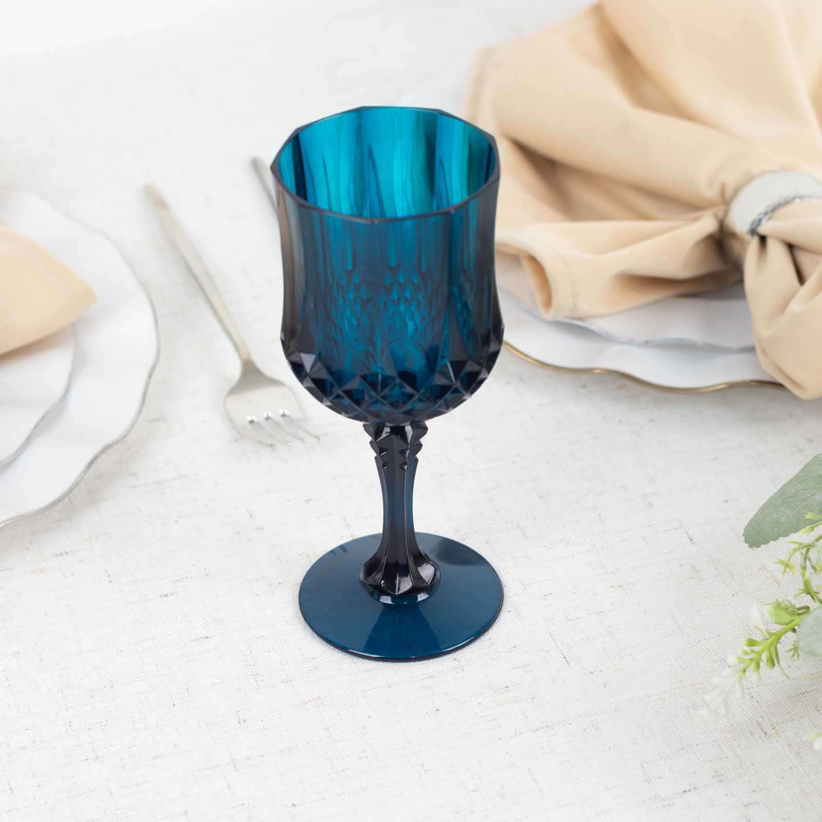 6-Pack Plastic Cocktail Goblets Navy Blue Transparent Crystal Cut - Shatterproof Drinkware 8oz