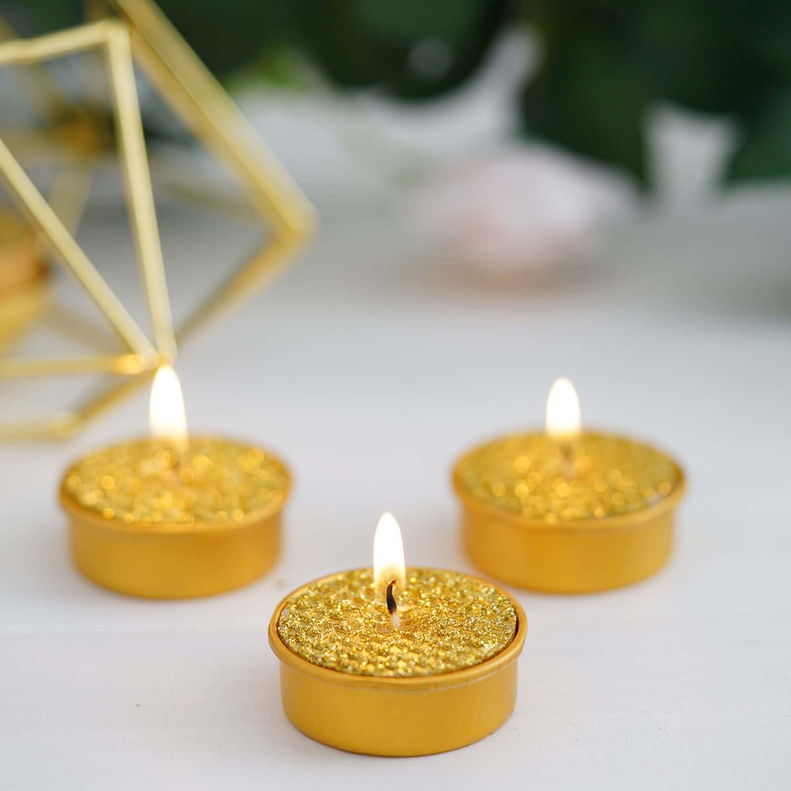 9-Pack Tealight Candles Metallic Gold Textured Design - Unscented Dripless Wax for Events