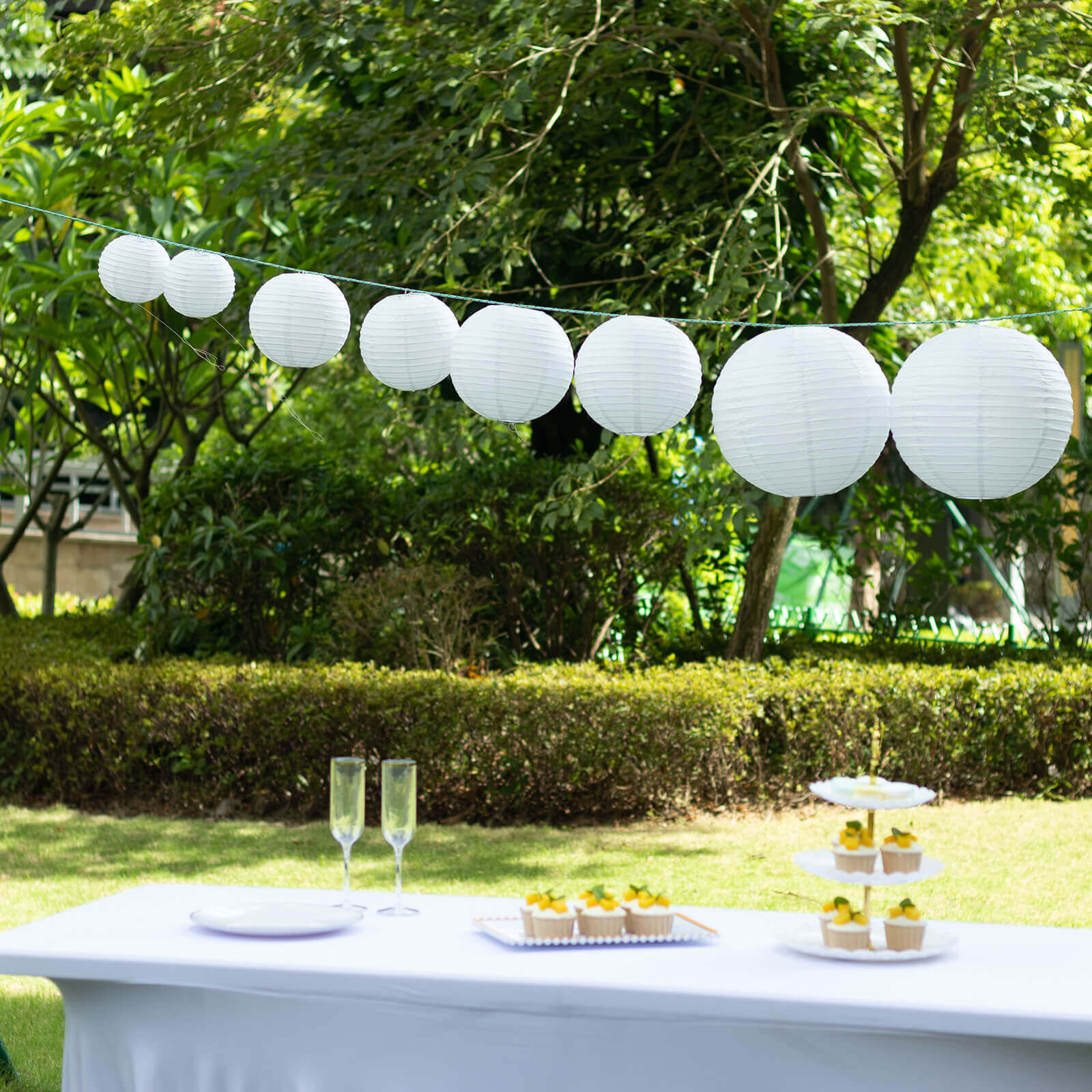 Set of 8 White Hanging Paper Lanterns, Decorative Round Chinese Sky Lanterns, Assorted Sizes  - 6,8,10,14