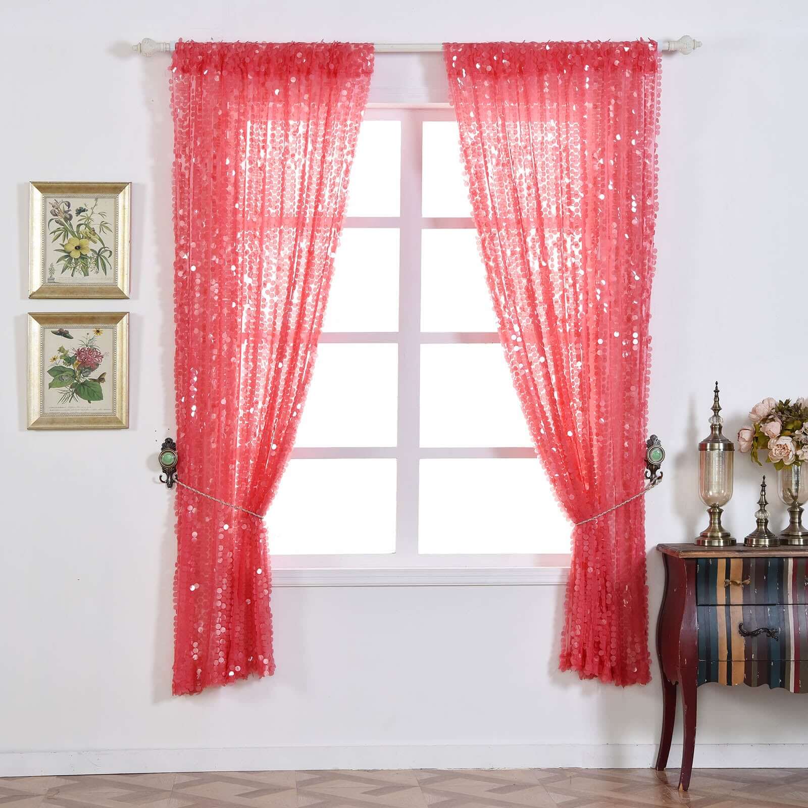 2 Pack Coral Big Payette Sequin Curtains With Rod Pocket Window Treatment Panels - 52x84