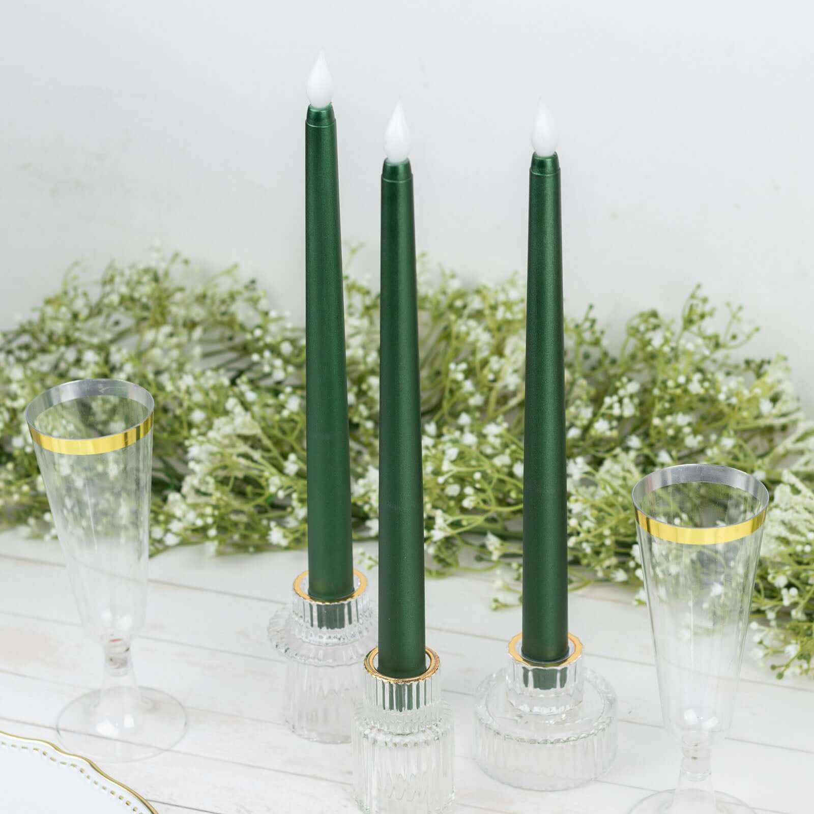 3-Pack LED Decorative Lighting Warm Flickering Hunter Emerald Green - Flameless Taper Candles 11