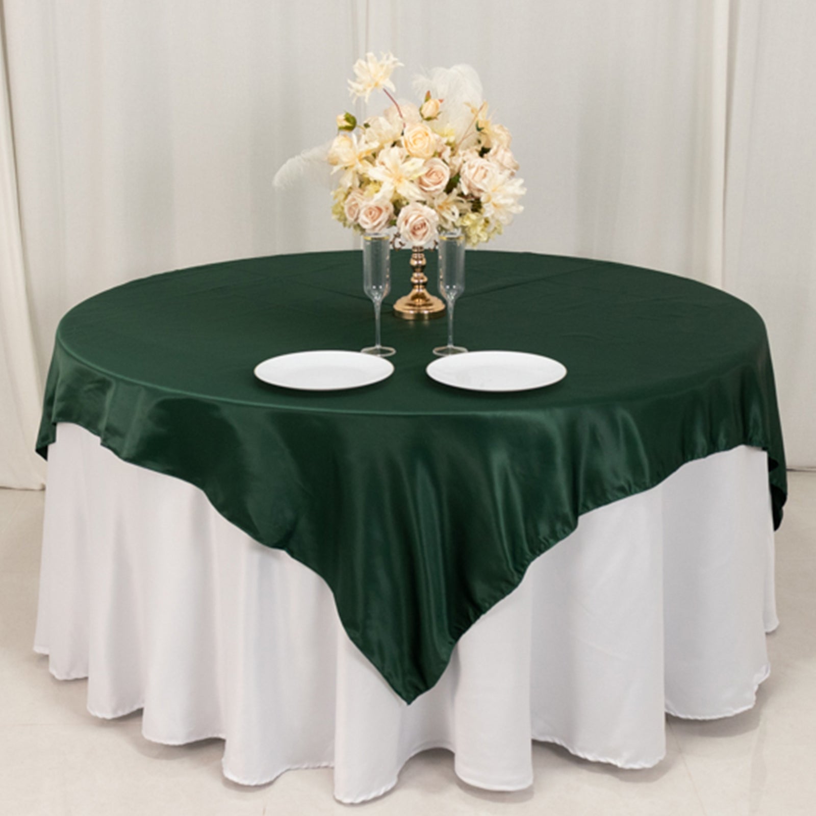 Lamour Satin 72x72 Table Overlay Square Tablecloth Hunter Emerald Green - Smooth Finish Table Topper