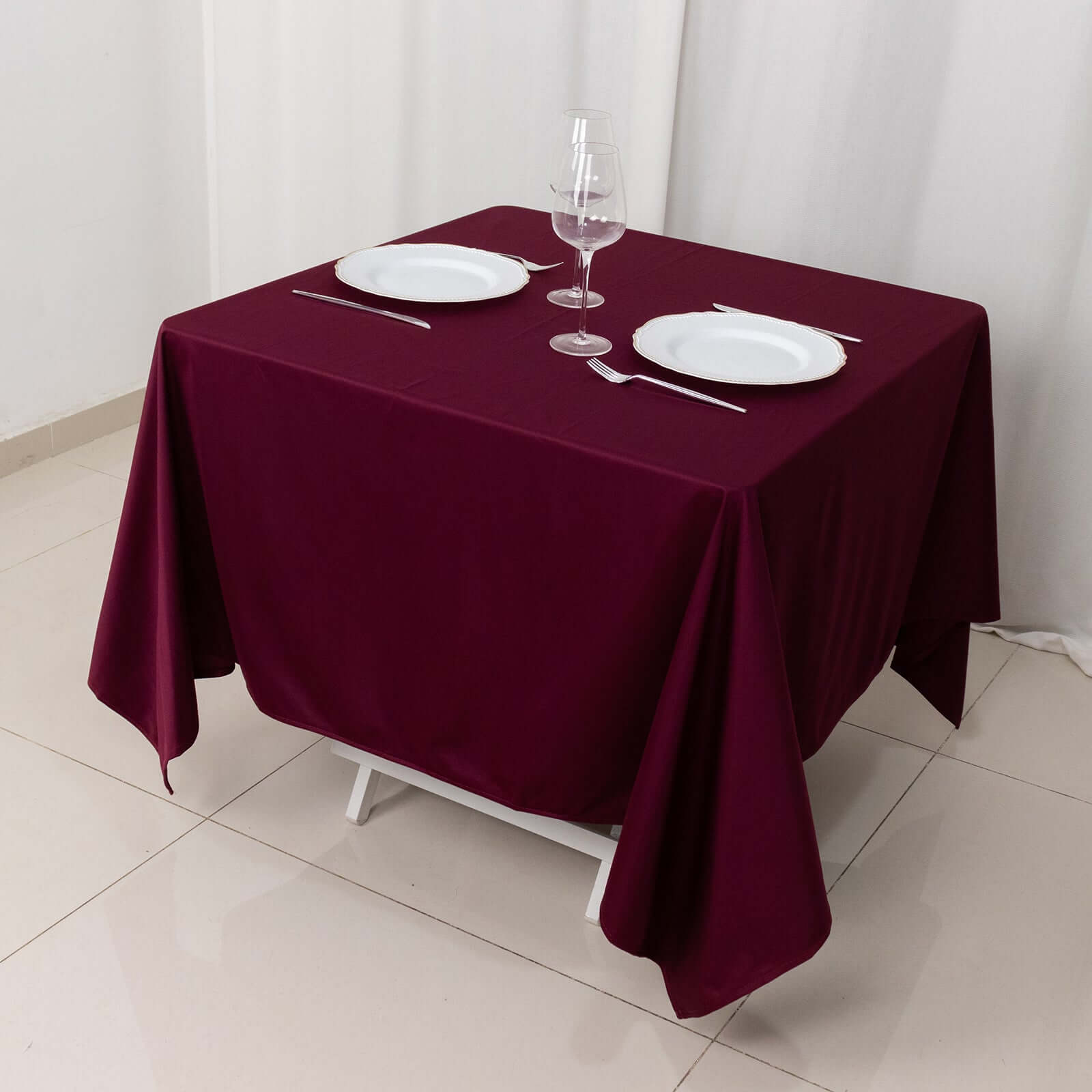 Premium Scuba Square 70x70 Tablecloth Burgundy - Wrinkle Free & Stain Resistant Table Cover