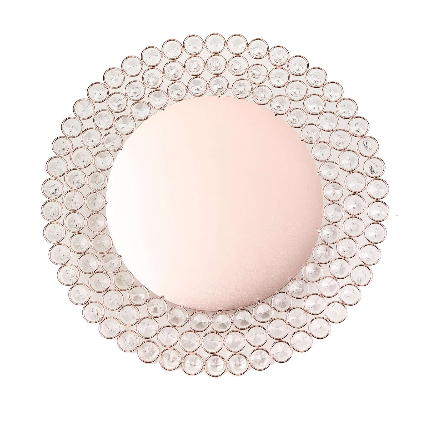 Wired Metal Round Charger Plate 14 in Rose Gold with Acrylic Crystal Beads, Glamorous Decorative Dinner Charger Tableware