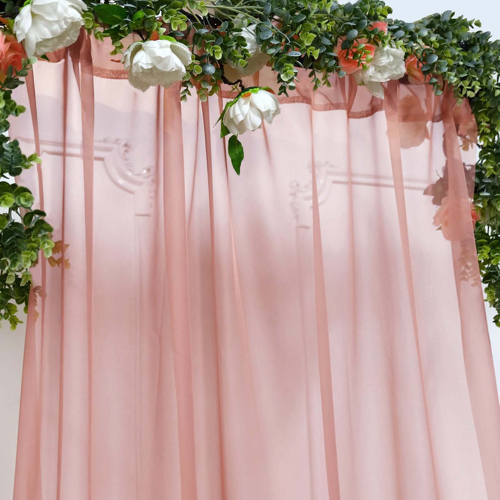 5ftx14ft Premium Dusty Rose Chiffon Curtain Panel, Durable Flame Resistant Backdrop Ceiling Drapery With Rod Pocket