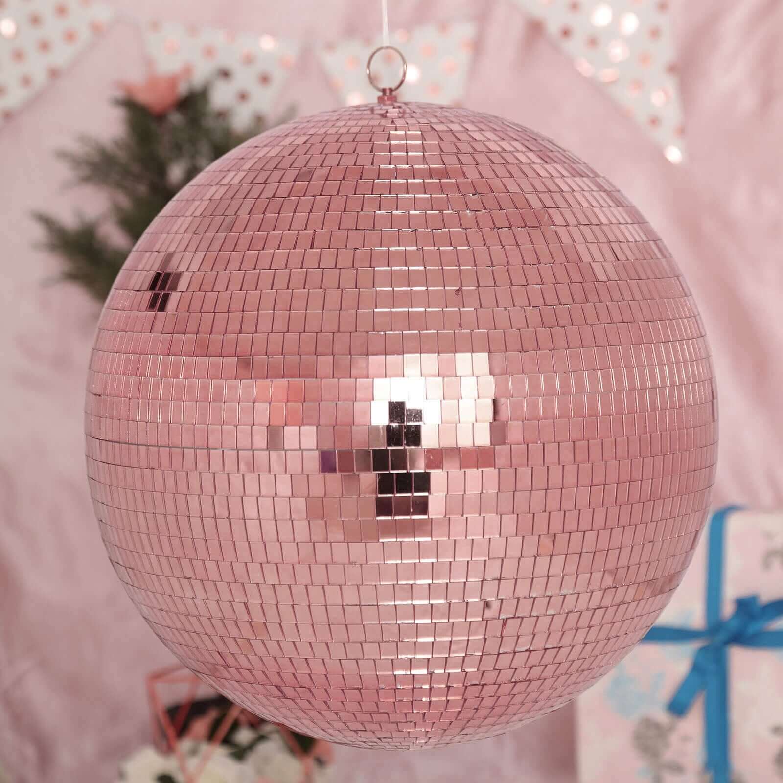 16 Large Rose Gold Foam Disco Mirror Ball With Hanging Swivel Ring, Holiday Party Decor