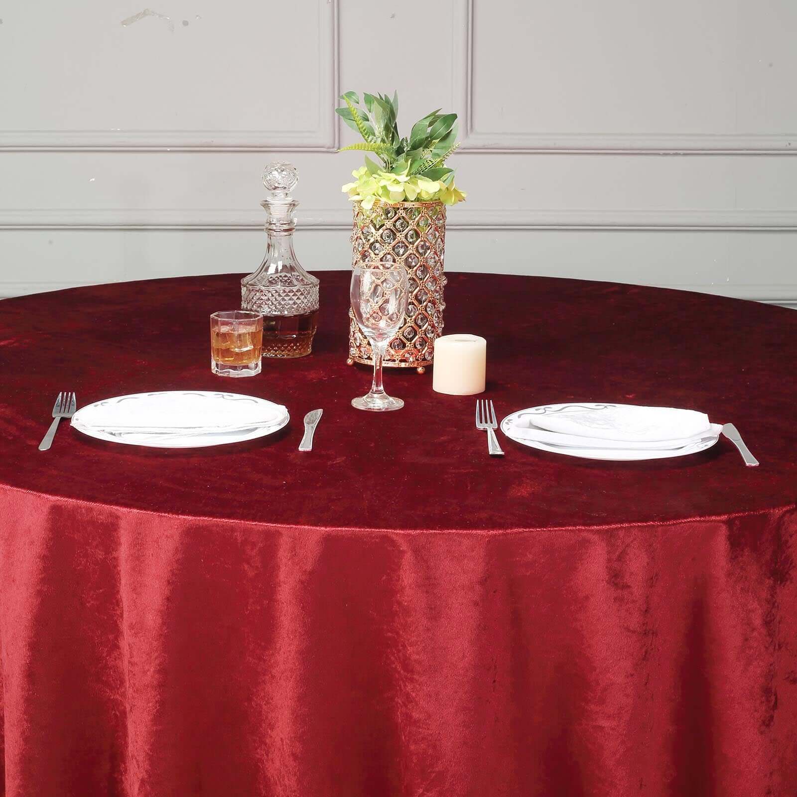 Premium Velvet 120 Round Tablecloth Burgundy - Reusable Soft & Seamless Table Cover