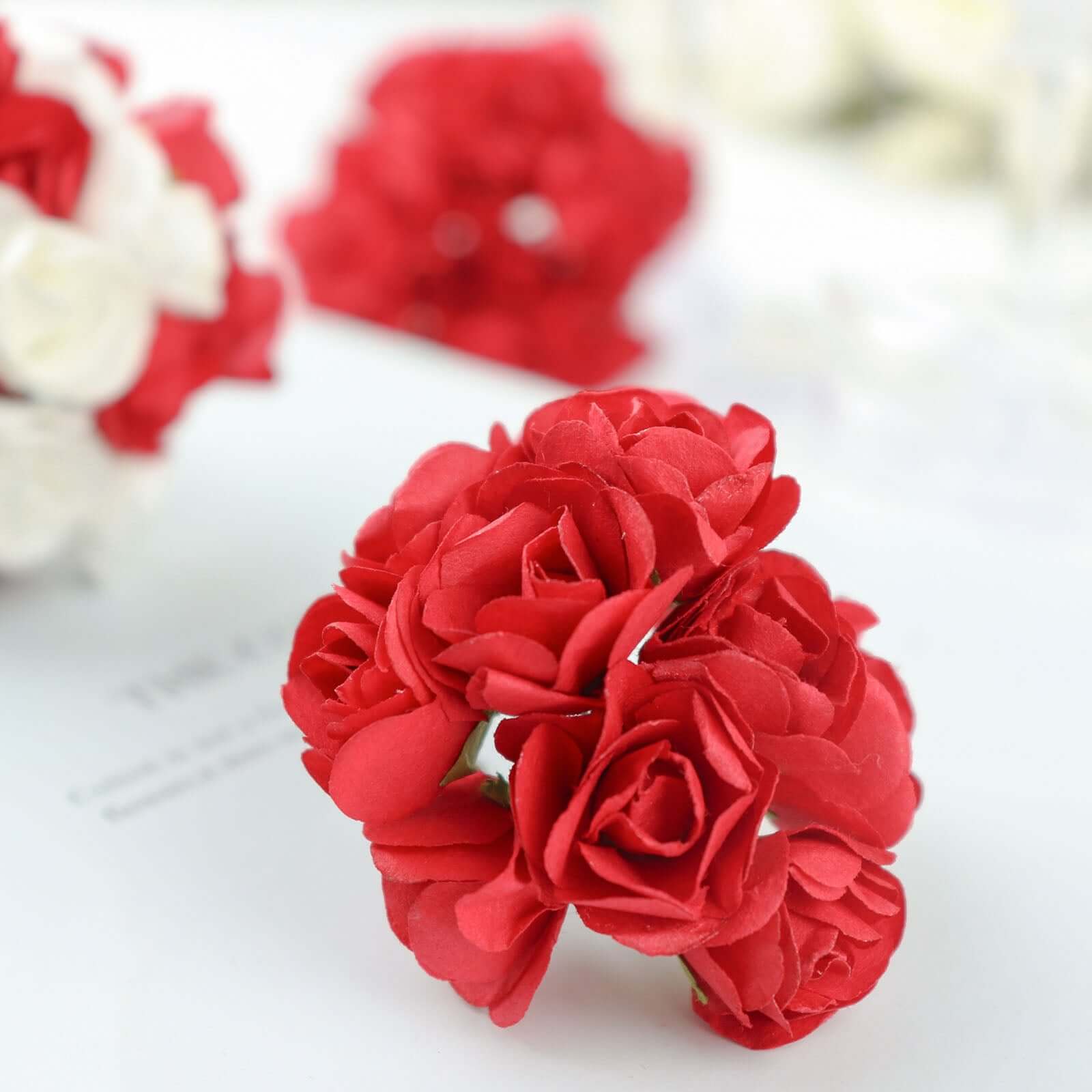 144 Pack Red Paper Mini Craft Roses, DIY Craft Flowers With Wired Stem