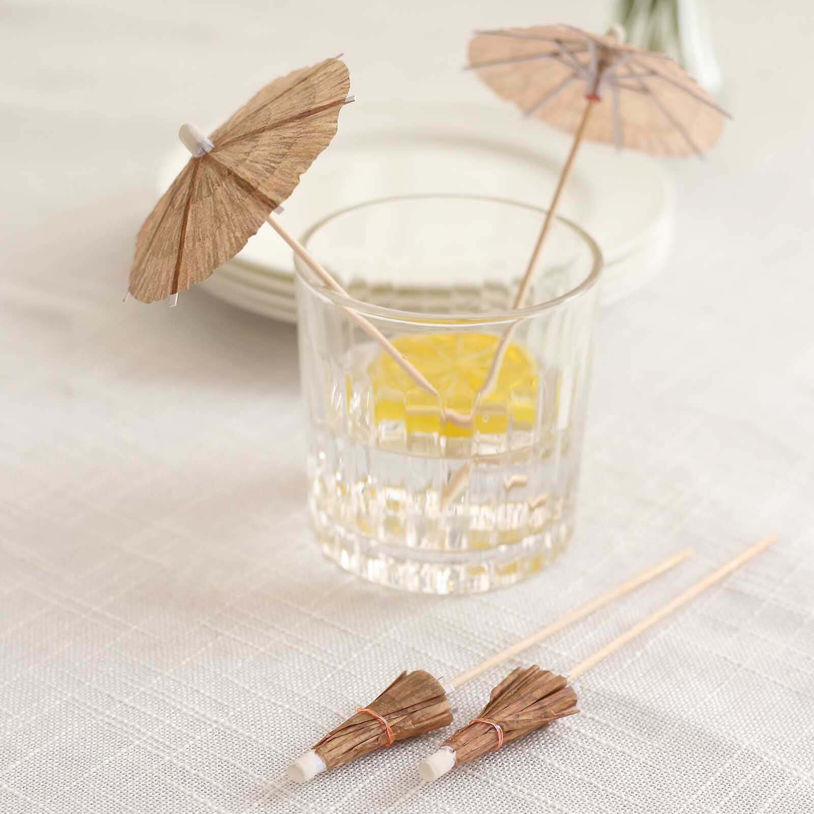 50-Pack Bamboo Cocktail Sticks Tiki Hut Paper Umbrella Design Eco Friendly Natural - Biodegradable Party Picks 6