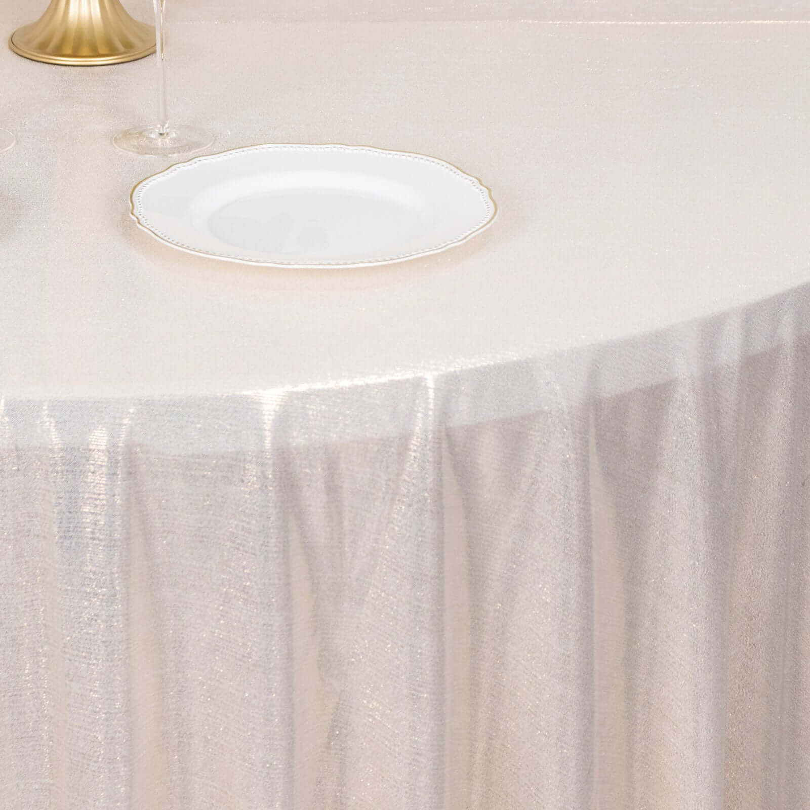 Sequin Dots Polyester Round 120 Tablecloth Beige - Wrinkle Free & Sparkling Table Cover