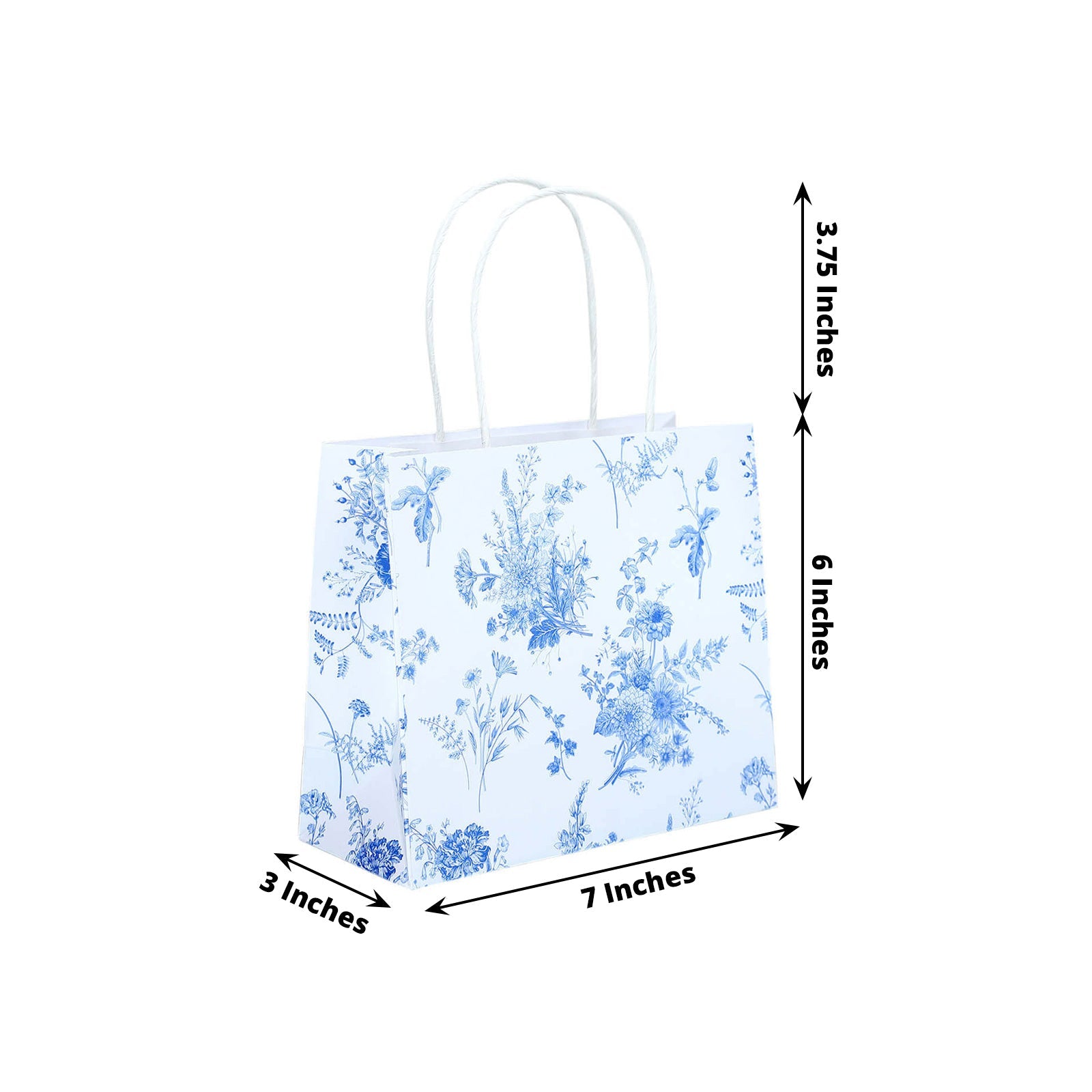 12 Pack White Blue Paper Gift Bags With Handles in French Toile Pattern, Party Favor Goodie Bags - 6x7