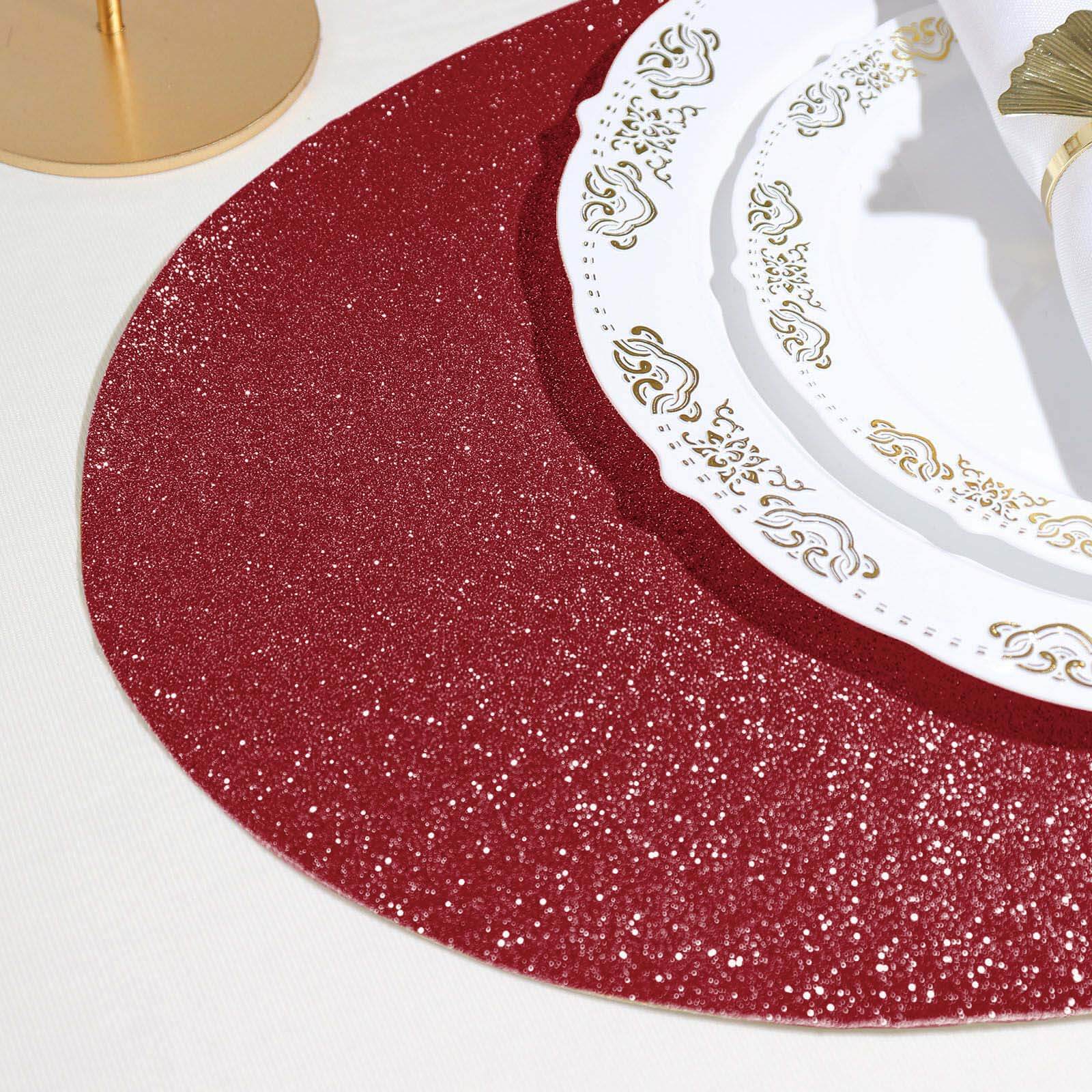 6-Pack Placemats Glitter Design Burgundy Sparkle Oval - Non-Slip Decorative Table Mats for Dining 12x18