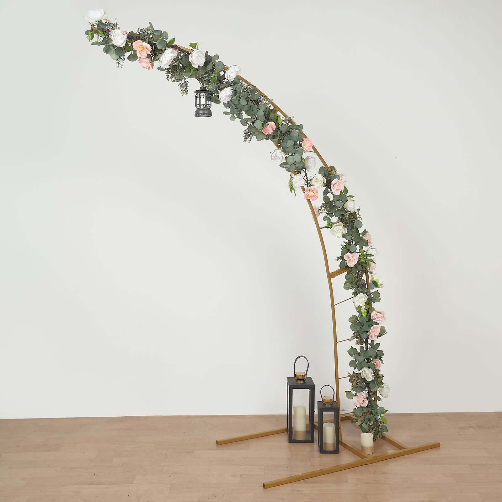 8ft Gold Metal Half Crescent Moon Wedding Arbor Frame, Curved Design Arch Flower Balloon Stand