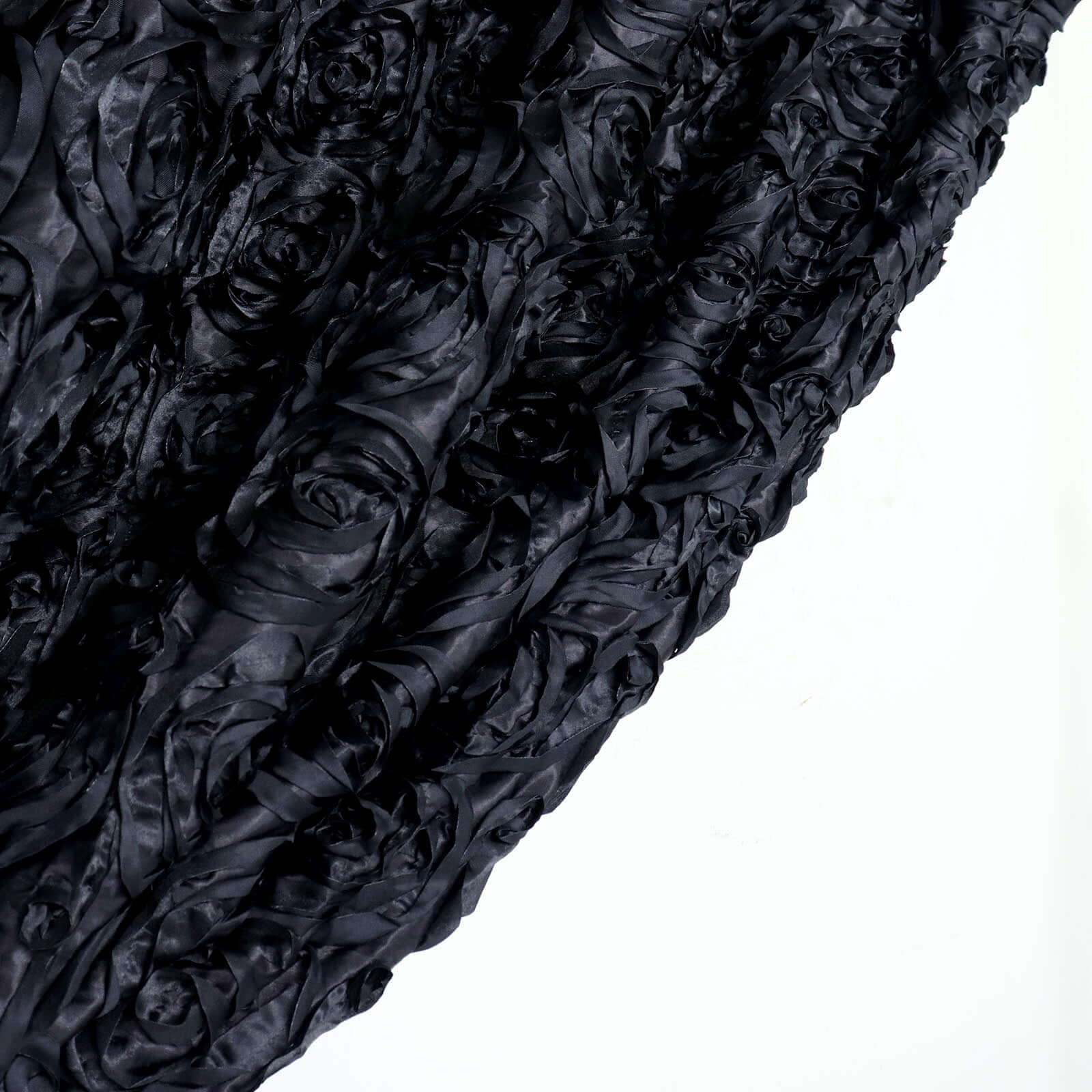 8ftx8ft Black Satin Rosette Event Curtain Drapes, Backdrop Event Panel