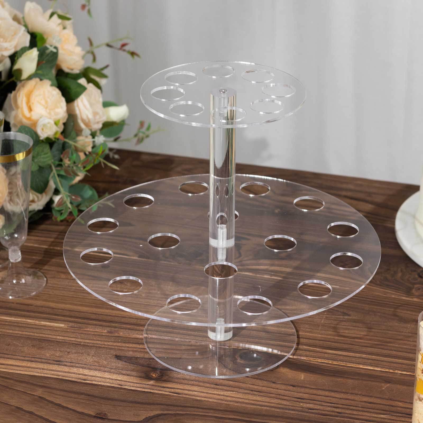 2 Tier Acrylic Round Ice Cream Cone Holder Clear - Sturdy Appetizer Dessert Display Stand with 24-Slots for Easy & Stylish Event Party Table Setup 12