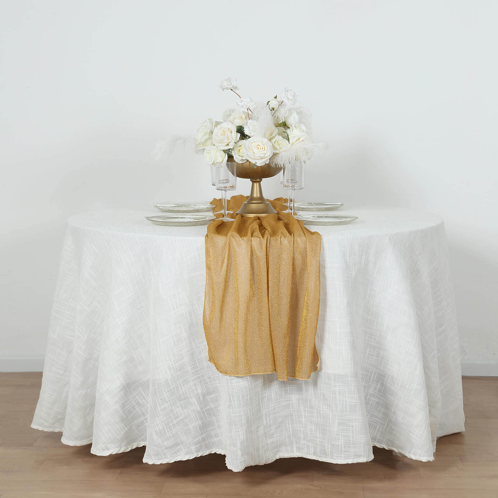 Glitter Gauze 27x120 Table Runner Gold - Sparkling Reusable Wrinkle-Free Sheer Table Linen for Events