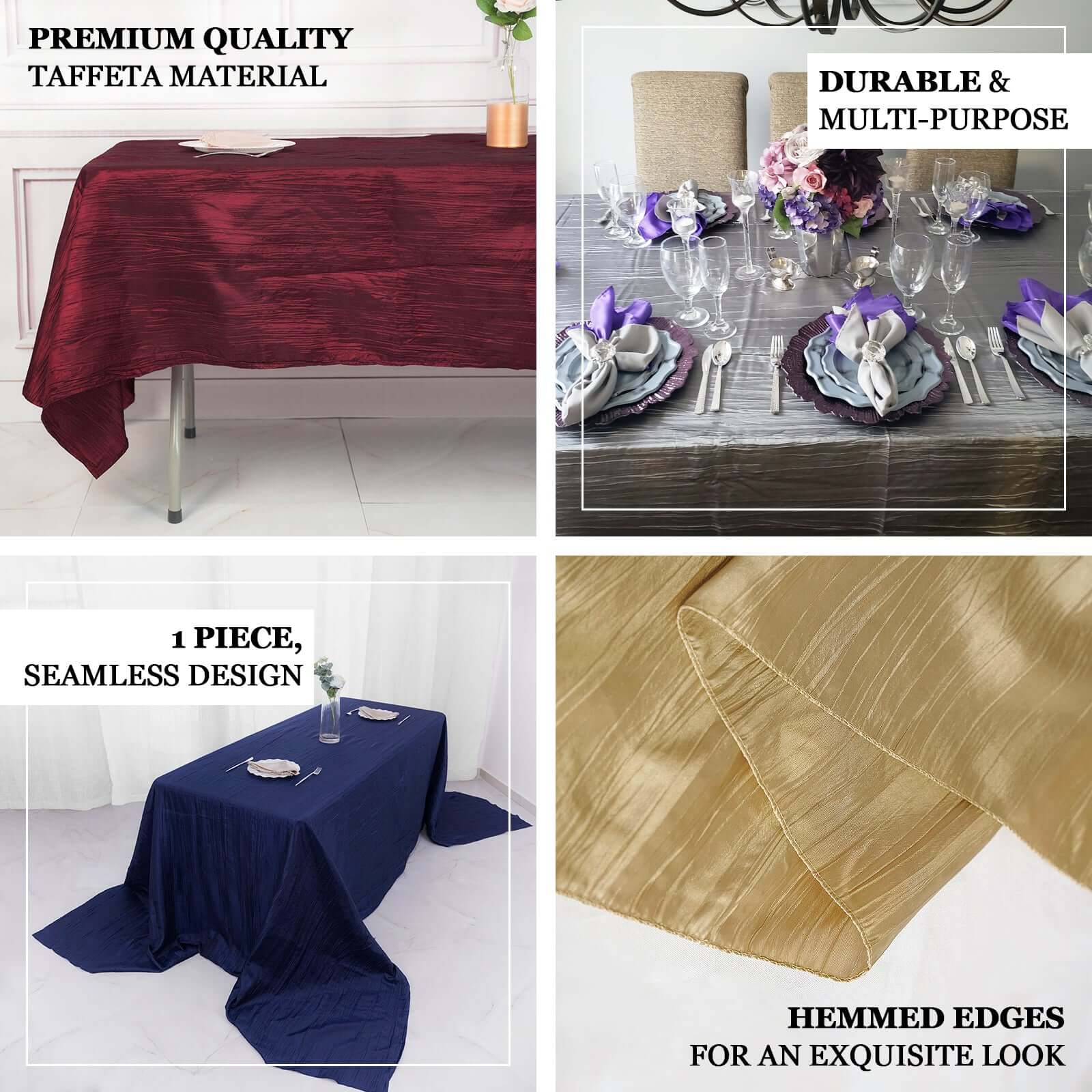 Taffeta 90x132 Rectangle Tablecloth Gold - Seamless Accordion Crinkle Design for Sophisticated Gatherings